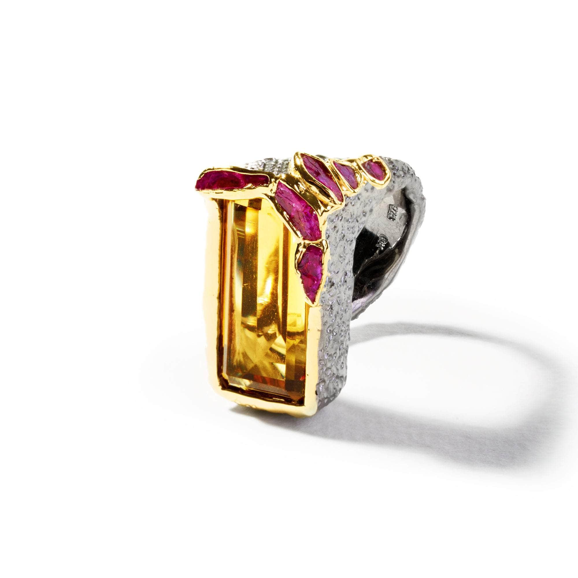 Luont Citrine and Rough Ruby Ring GERMAN KABIRSKI