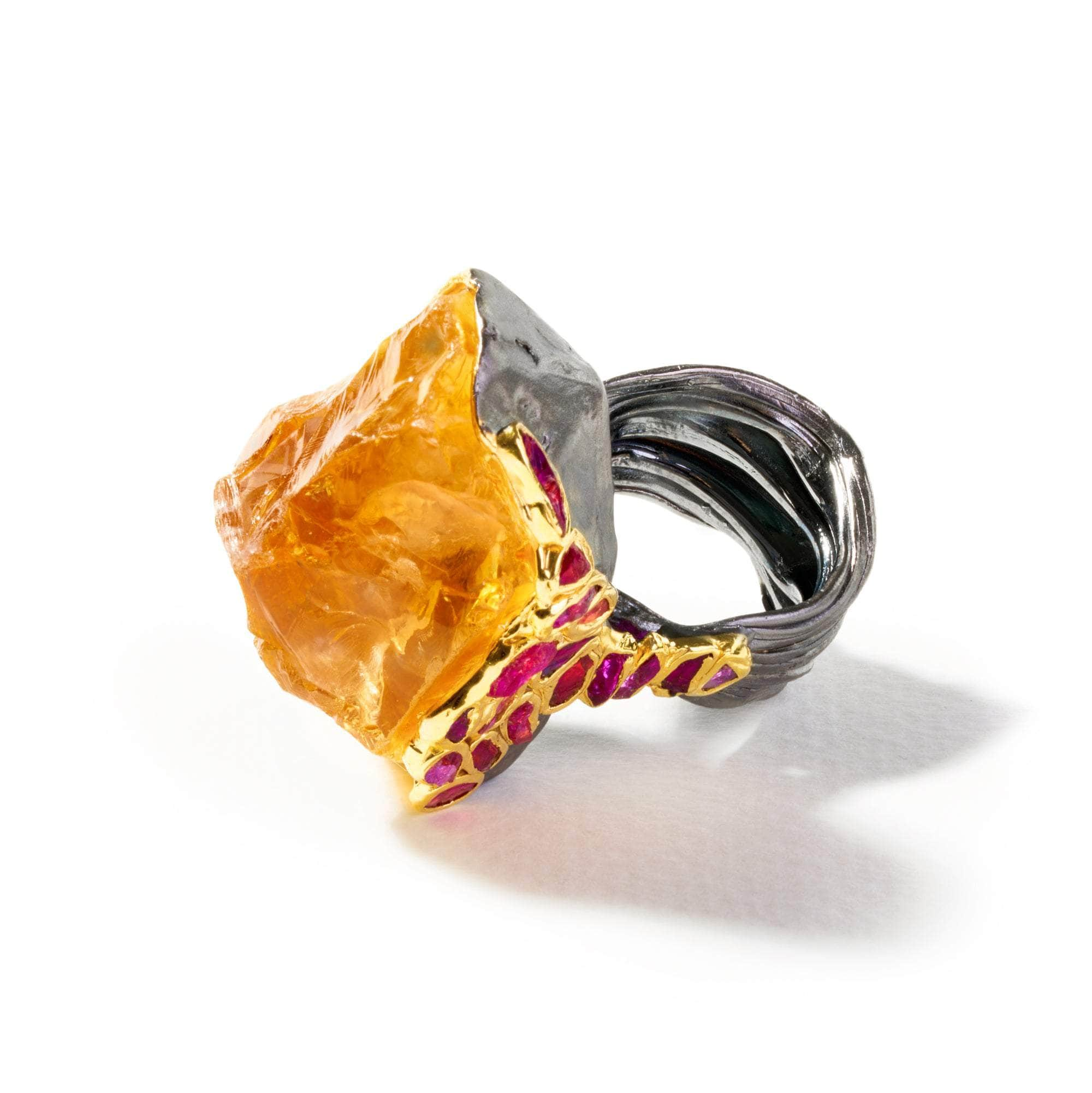 Nagha Rough Citrine and Rough Ruby Ring GERMAN KABIRSKI