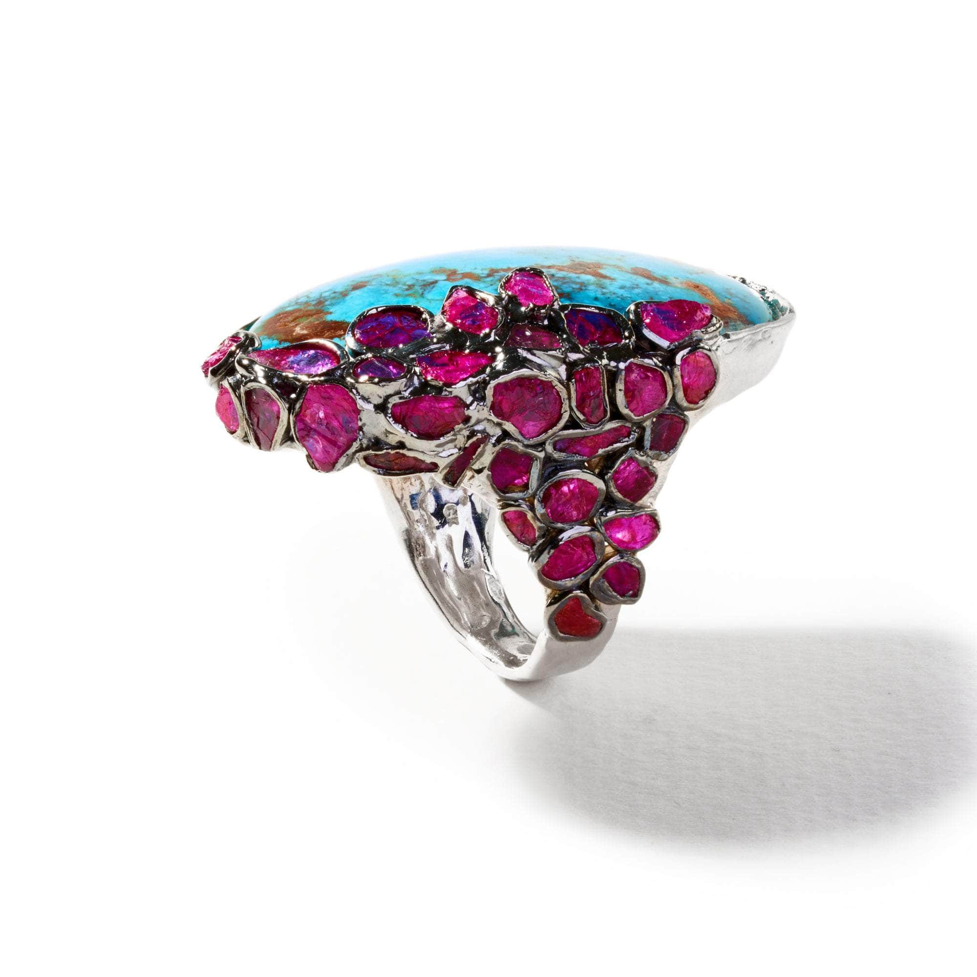 Ferid Turquoise and Rough Ruby Ring GERMAN KABIRSKI