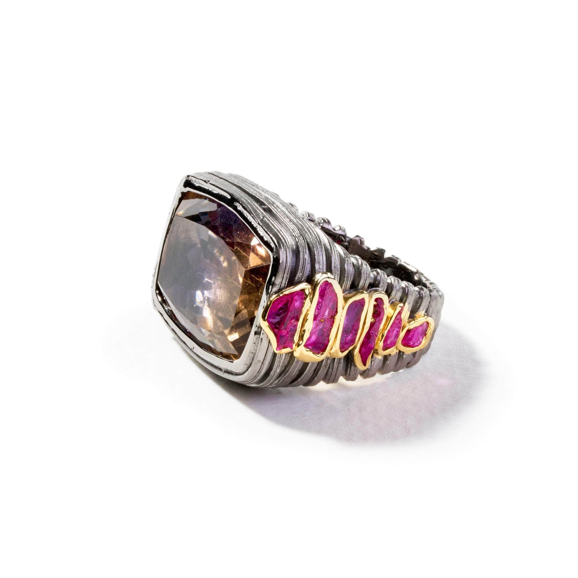 Metis Ametrine and Rough Ruby Ring GERMAN KABIRSKI