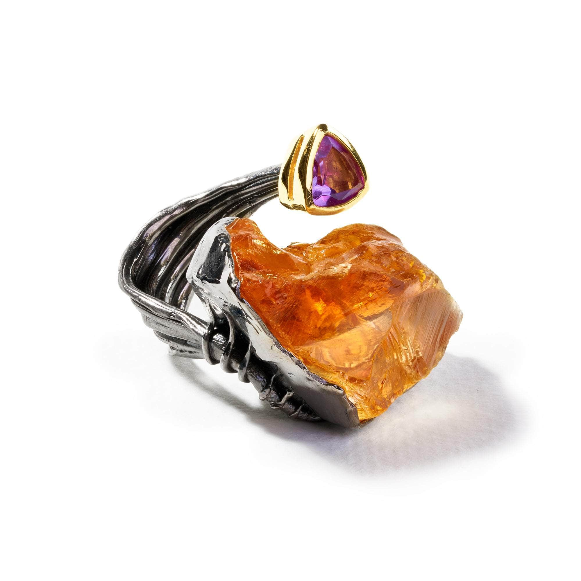 Vesta Rough Citrine and Amethyst Ring GERMAN KABIRSKI