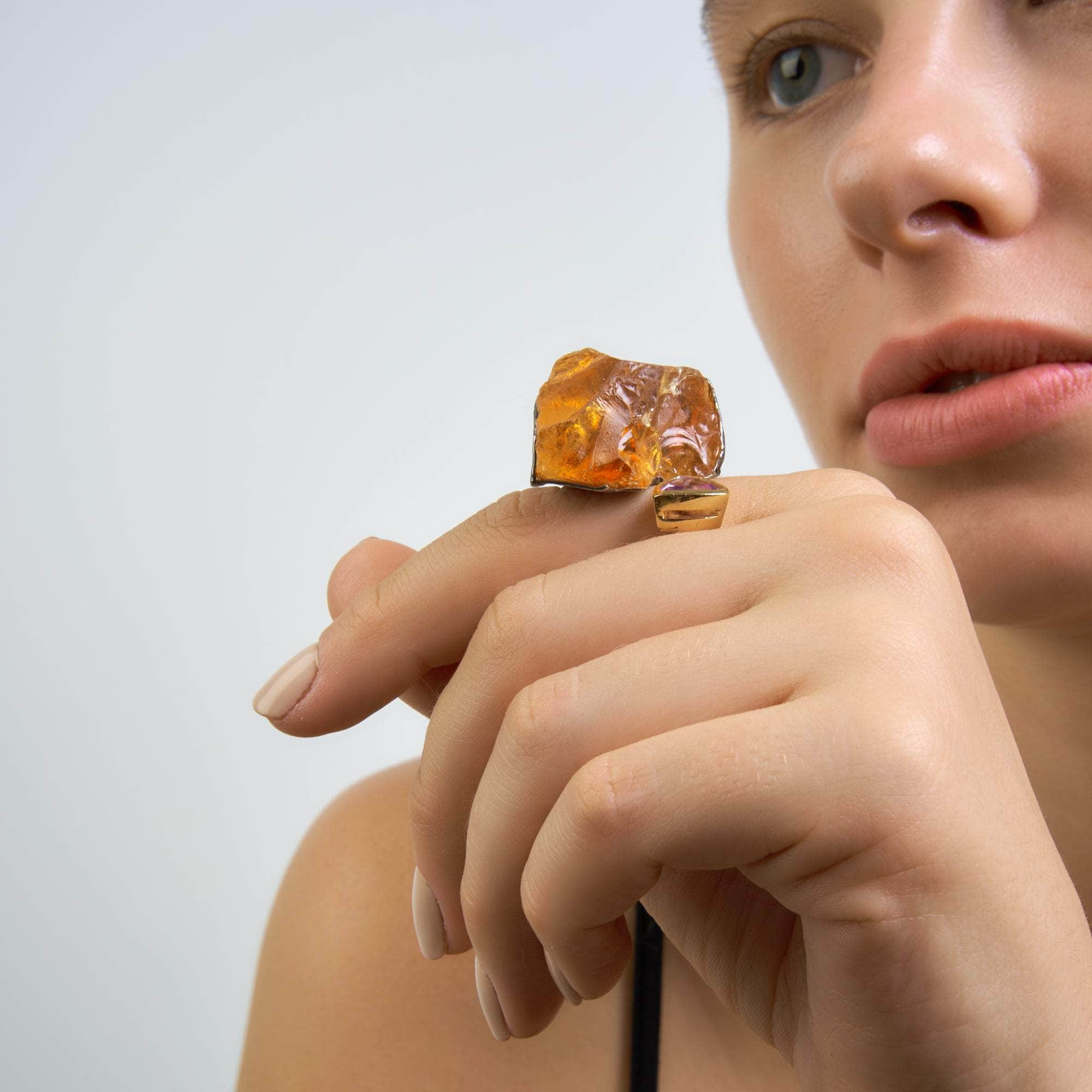 Vesta Rough Citrine and Amethyst Ring GERMAN KABIRSKI