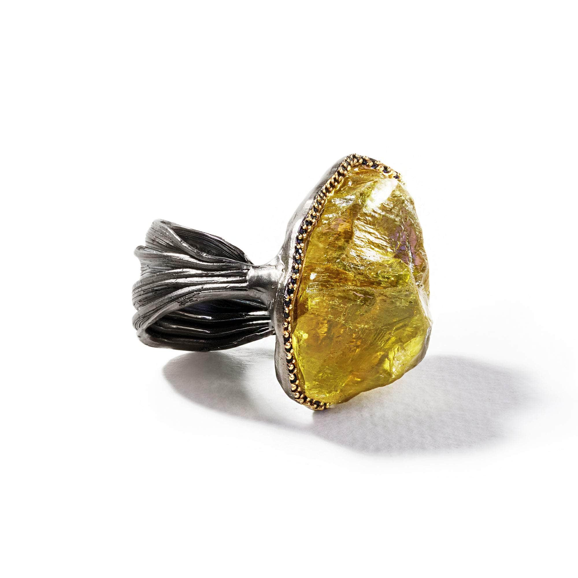 Aether Lemon Quartz and Black Spinel Ring GERMAN KABIRSKI