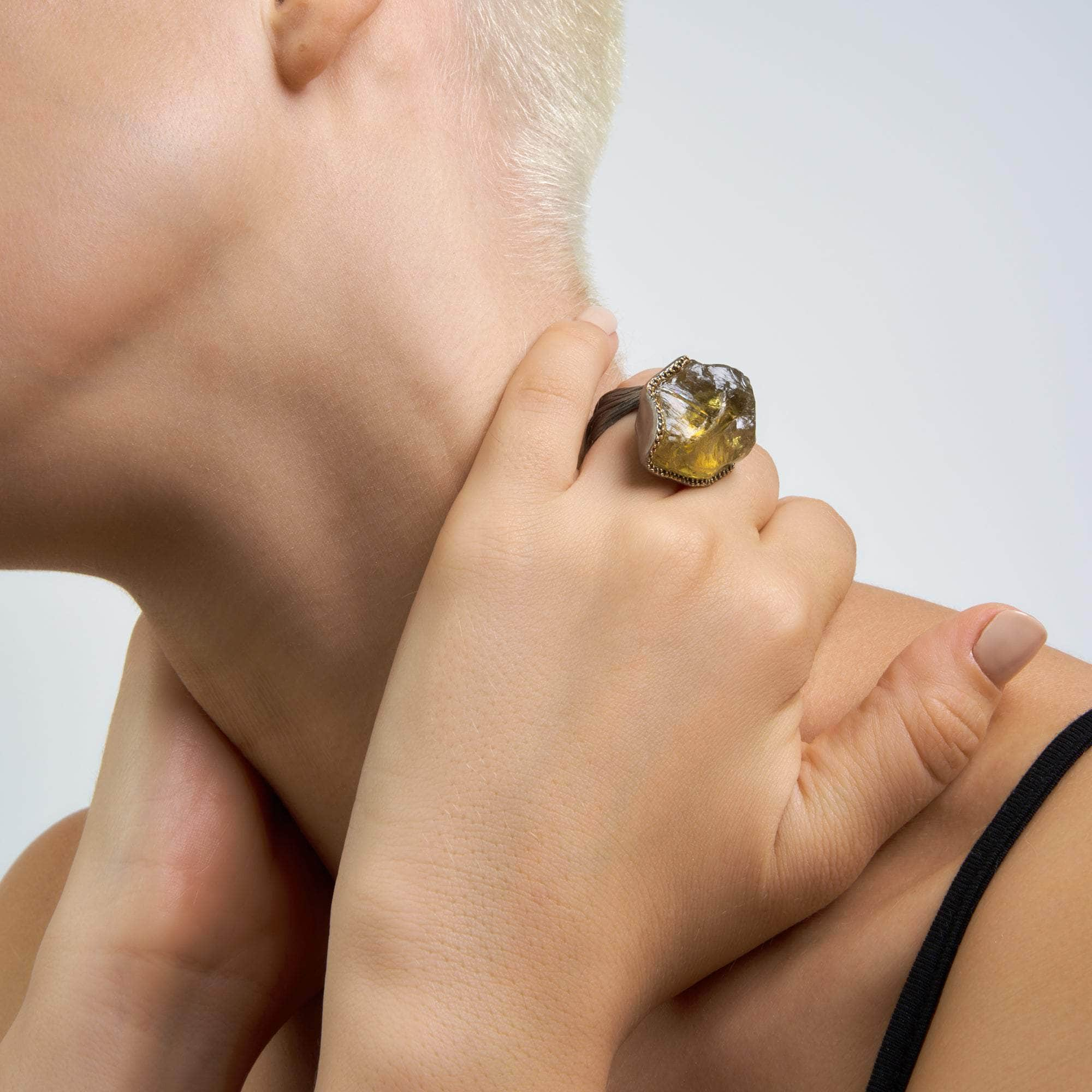 Aether Lemon Quartz and Black Spinel Ring GERMAN KABIRSKI