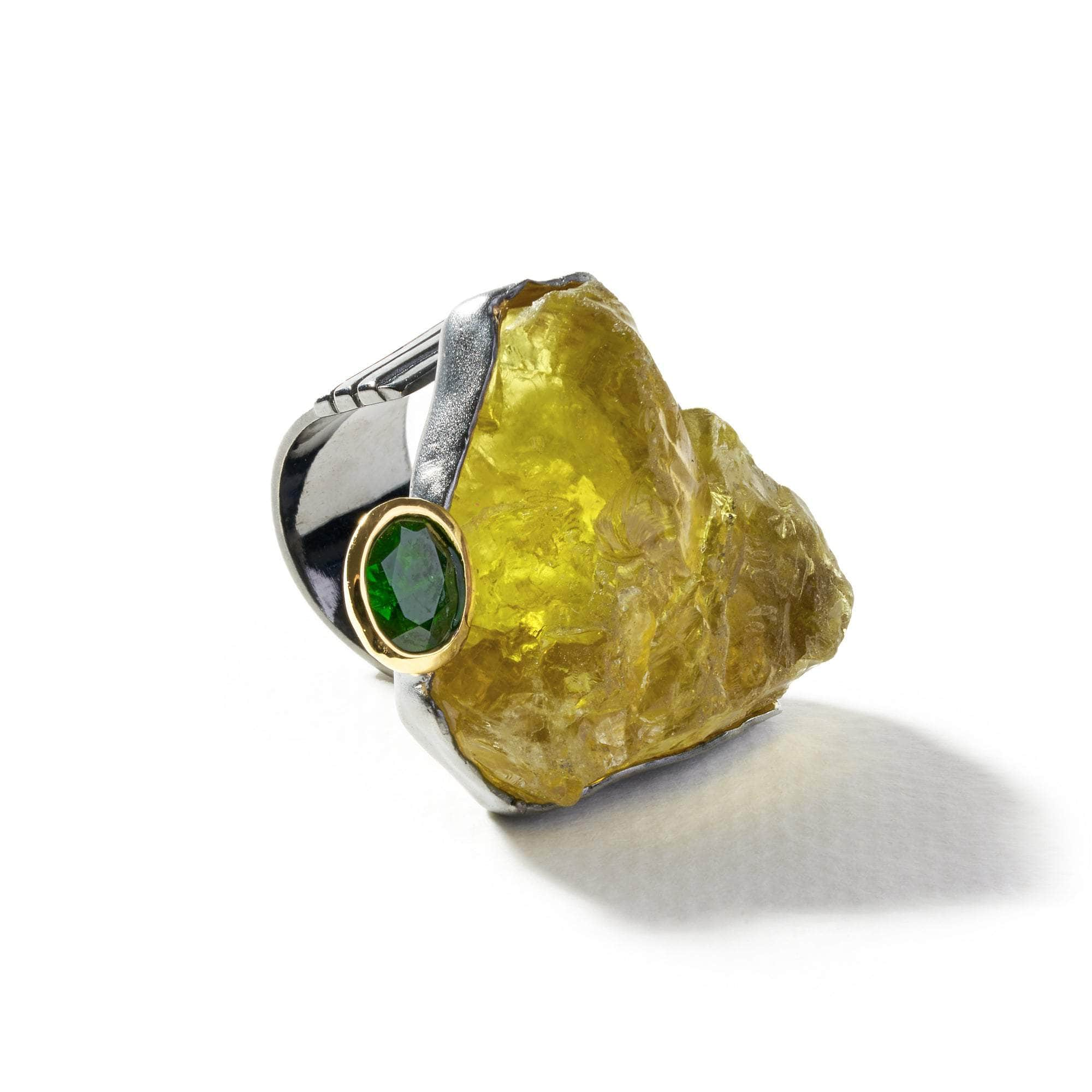 Iason Rough Lemon Quartz and Chrome Diopside Ring GERMAN KABIRSKI