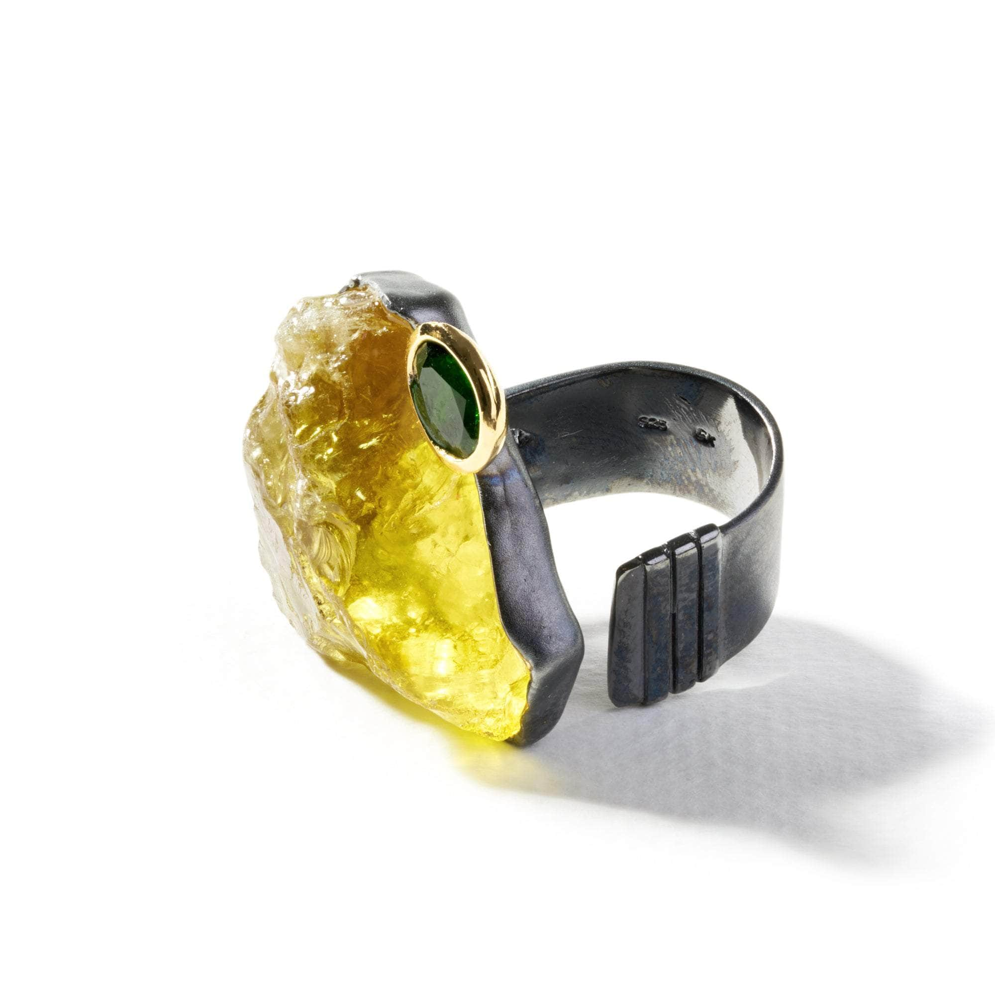 Iason Rough Lemon Quartz and Chrome Diopside Ring GERMAN KABIRSKI