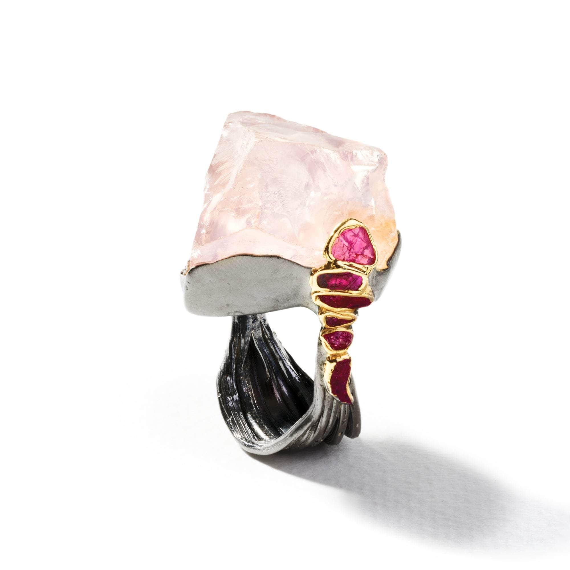 Nera Rough Rose Quartz and Rough Ruby Ring GERMAN KABIRSKI