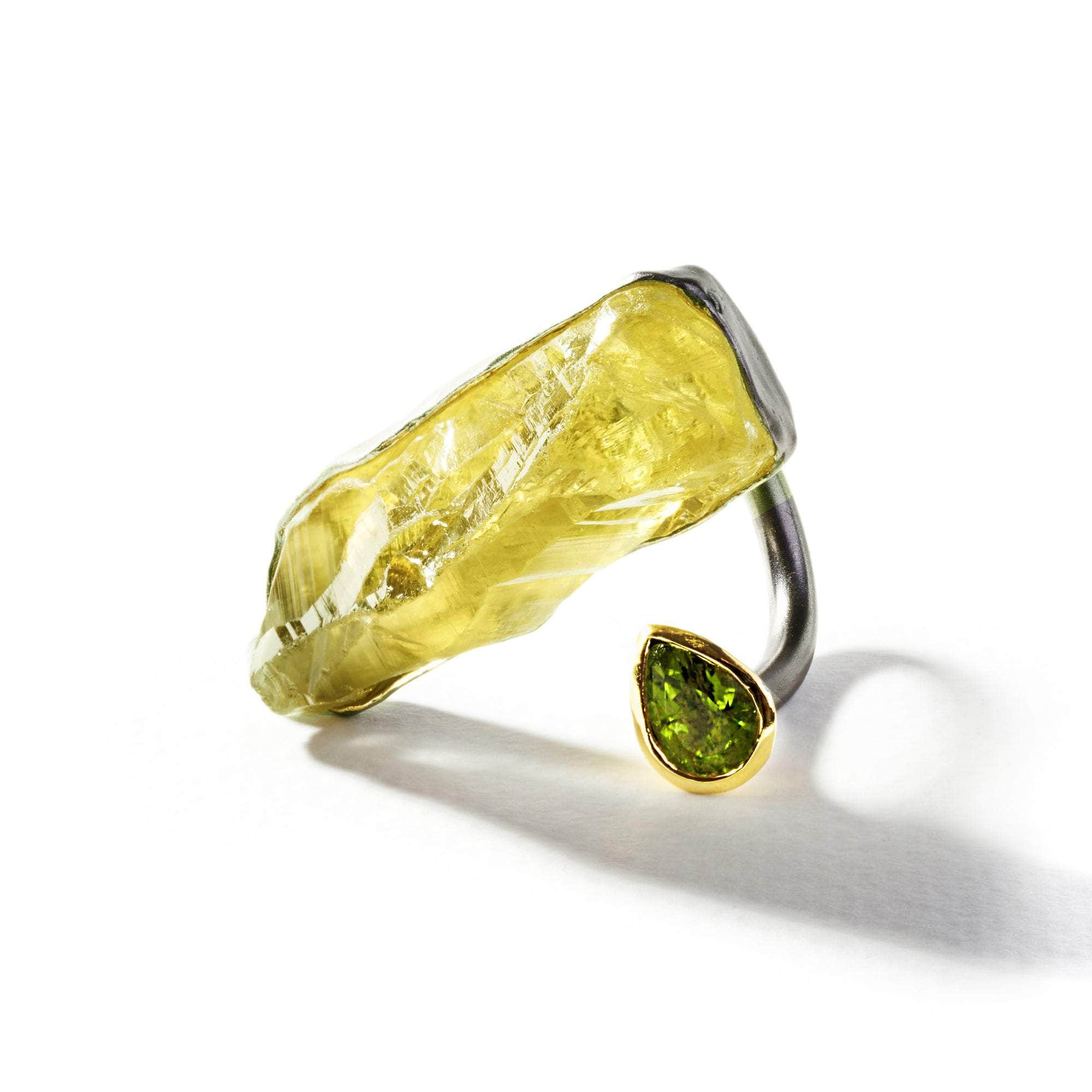 Korinna Rough Lemon Quartz and Peridot Ring GERMAN KABIRSKI