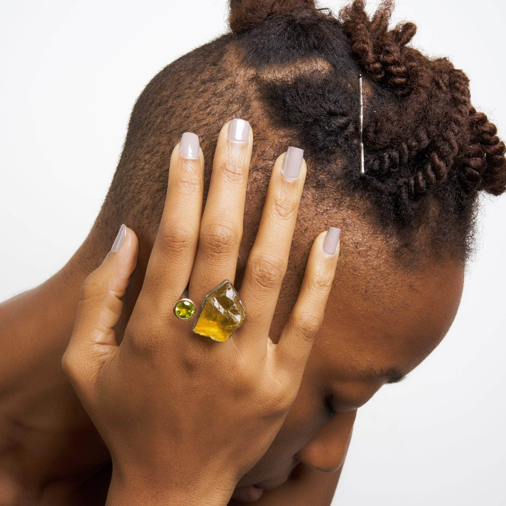 Eutope Rough Lemon Quartz and Peridot Ring GERMAN KABIRSKI