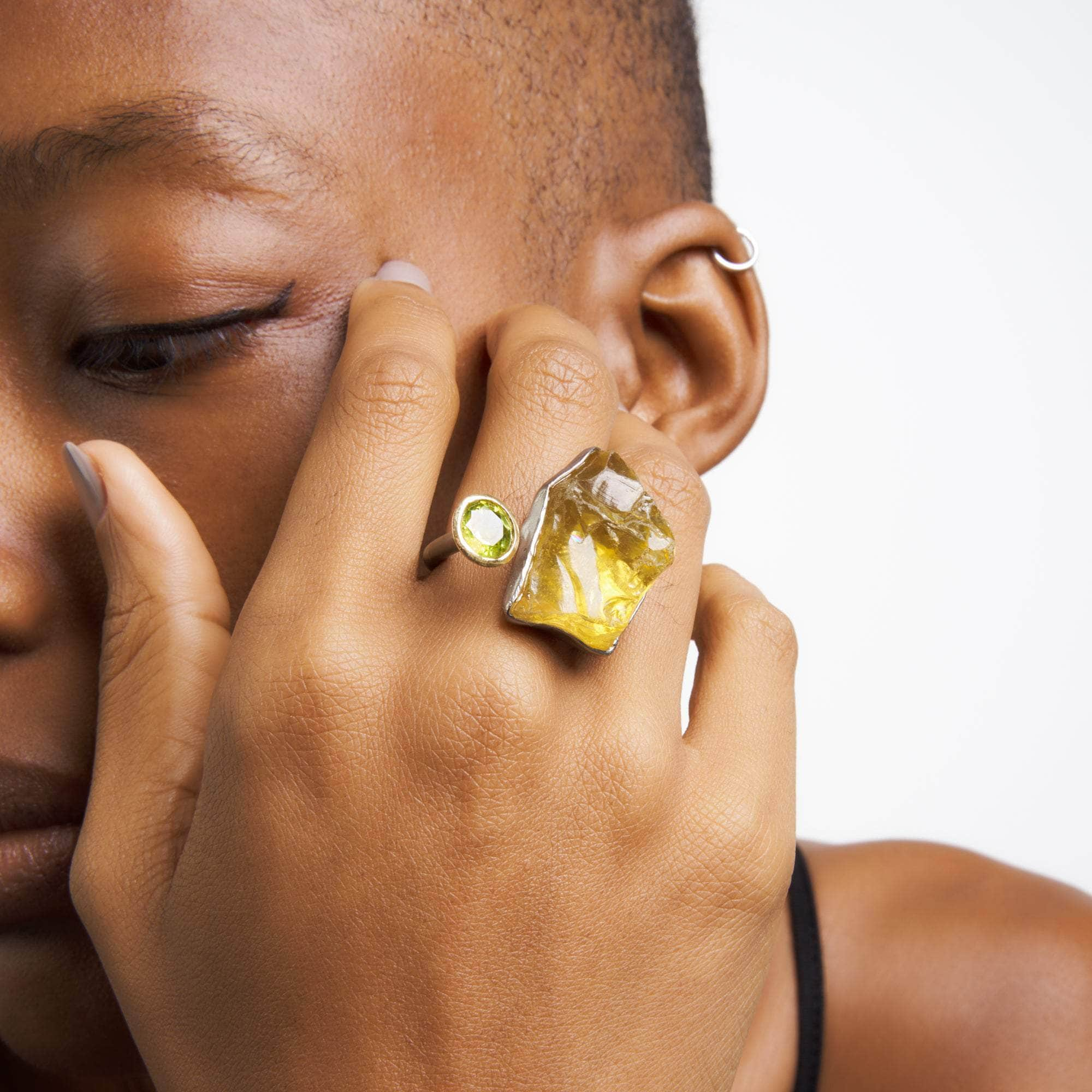 Eutope Rough Lemon Quartz and Peridot Ring GERMAN KABIRSKI