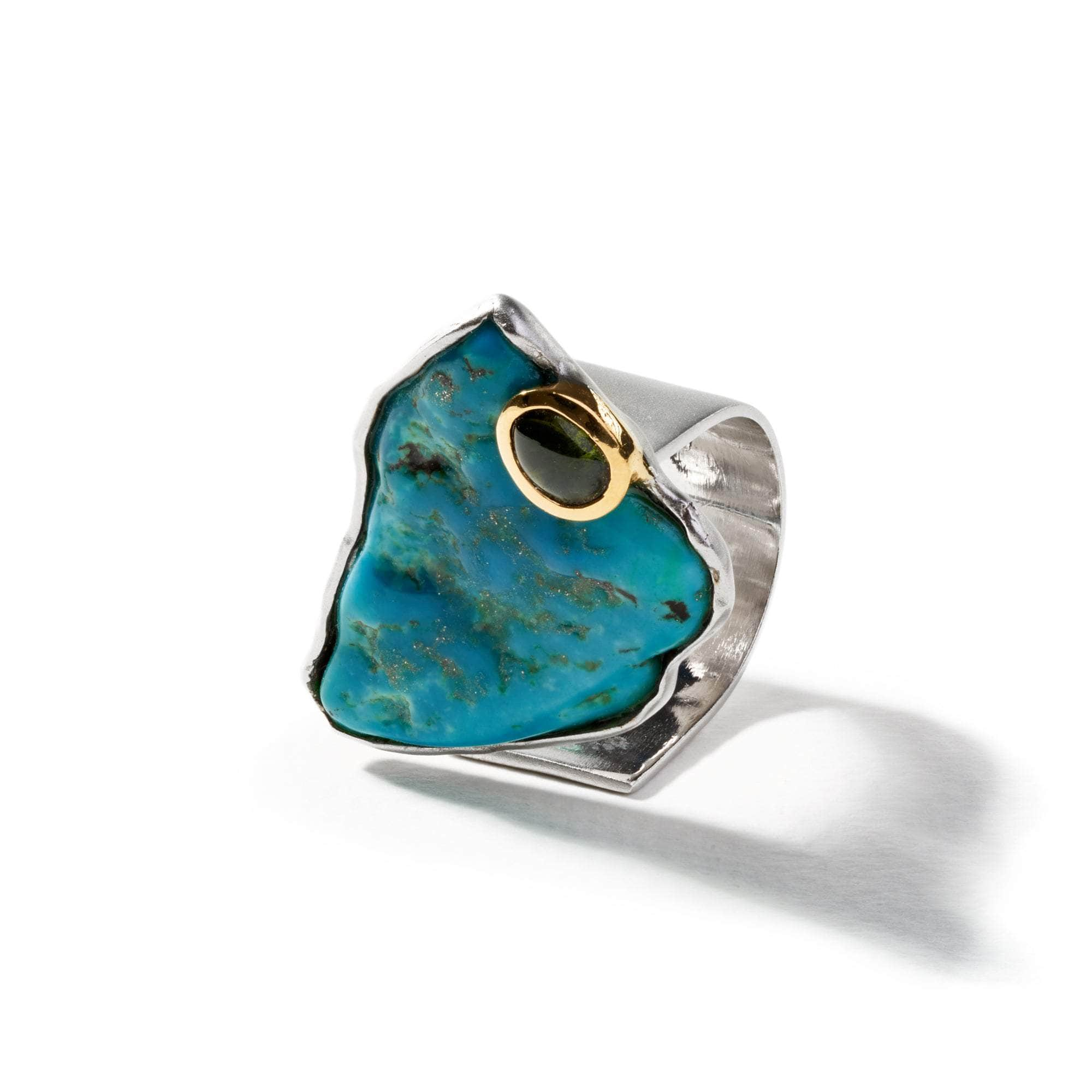 Neon Turquoise and Dark Olive Tourmaline Ring GERMAN KABIRSKI