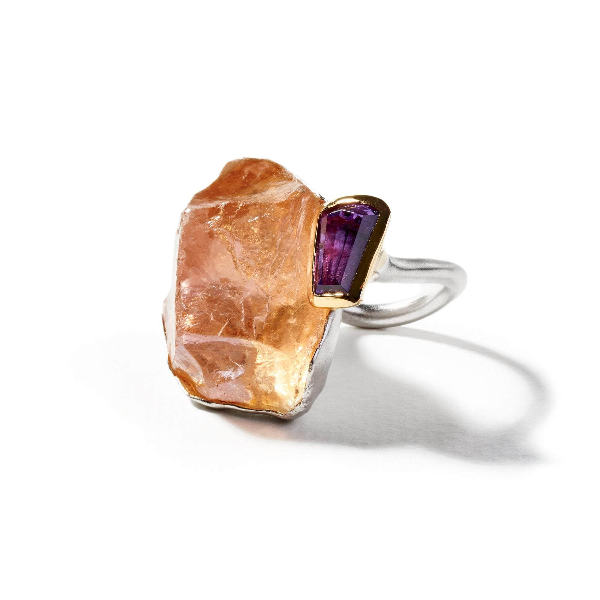 Cleon Rough Rose Quartz and Amethyst Ring GERMAN KABIRSKI