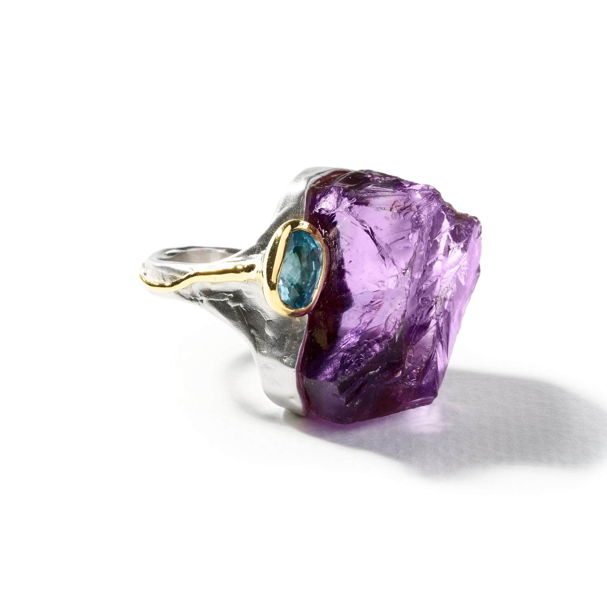 Kenji Rough Amethyst and Zircon Ring GERMAN KABIRSKI