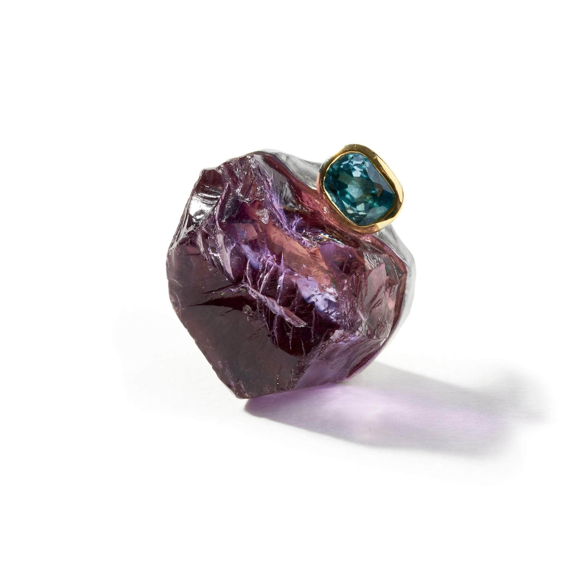 Kenji Rough Amethyst and Zircon Ring GERMAN KABIRSKI