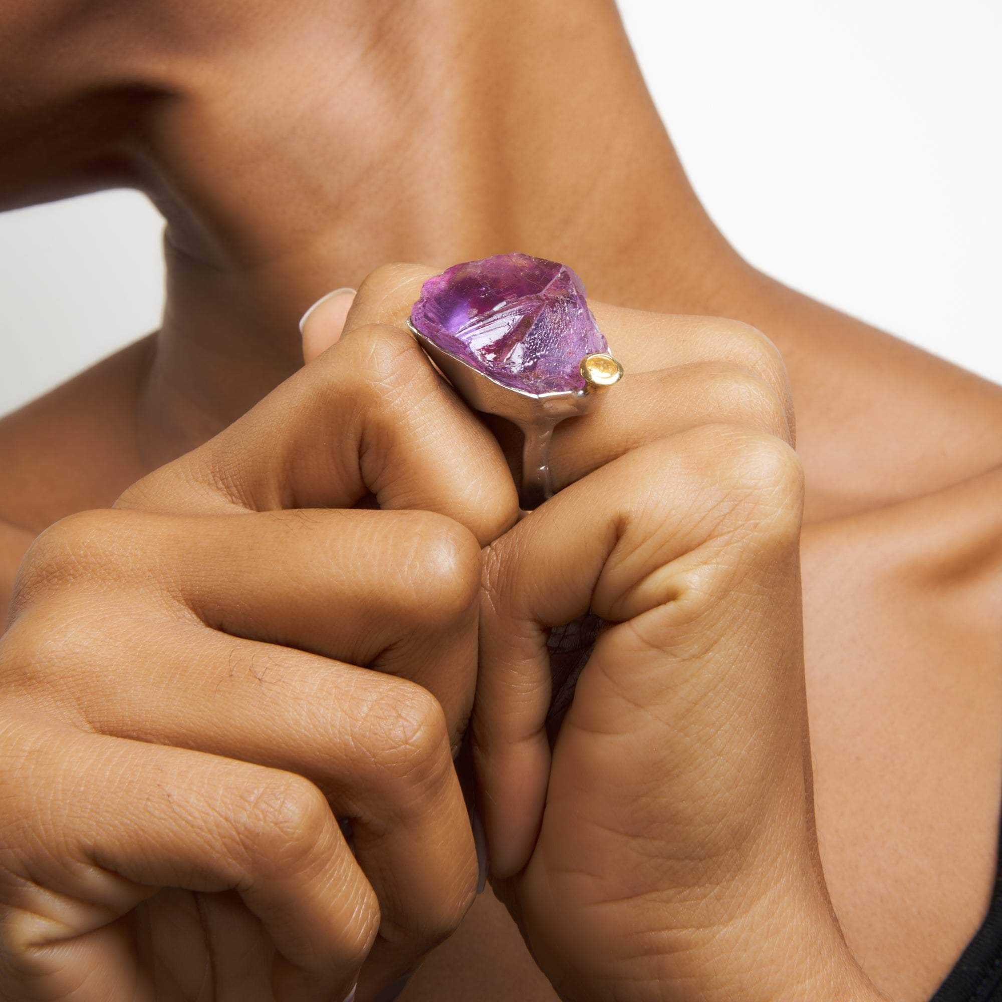 Poro Rough Amethyst and Yellow Sapphire Ring GERMAN KABIRSKI