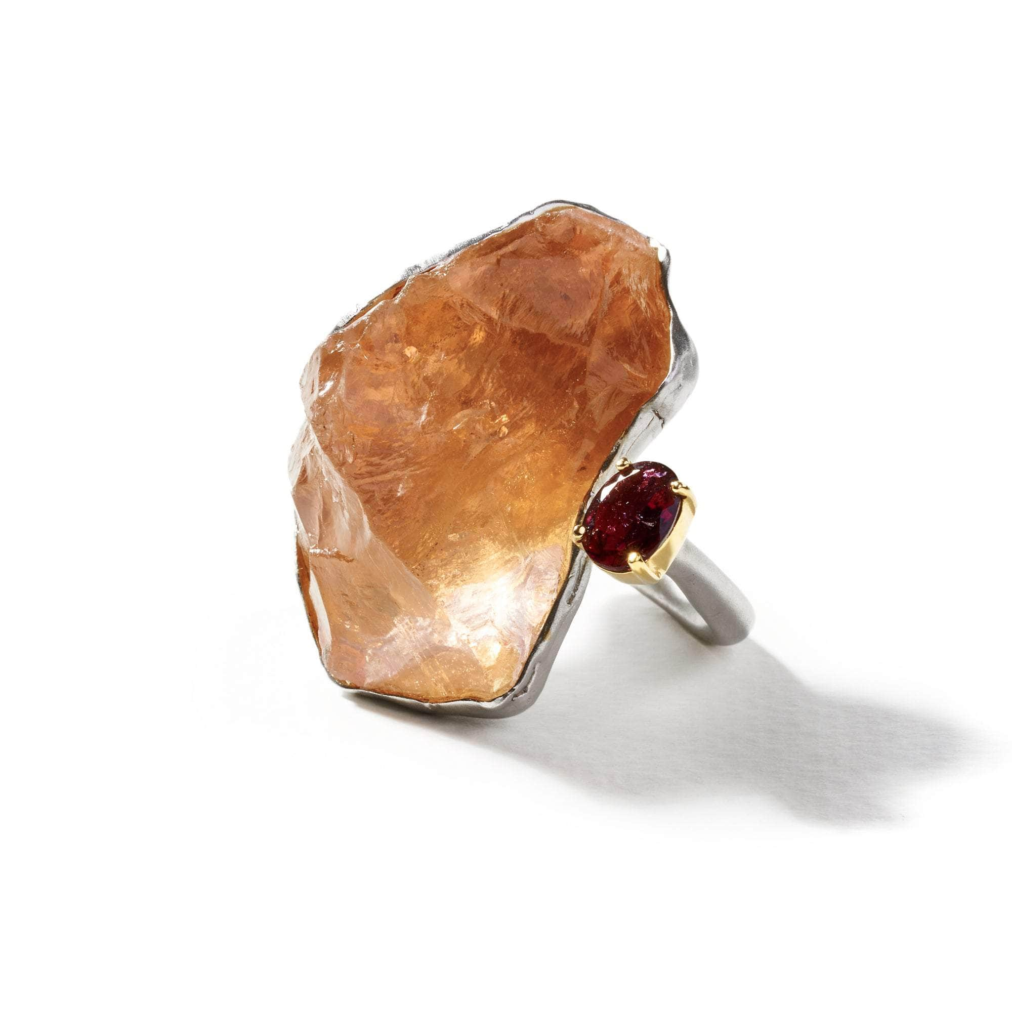 Dion Rough Rose Quartz and Rhodolite Garnet Ring GERMAN KABIRSKI