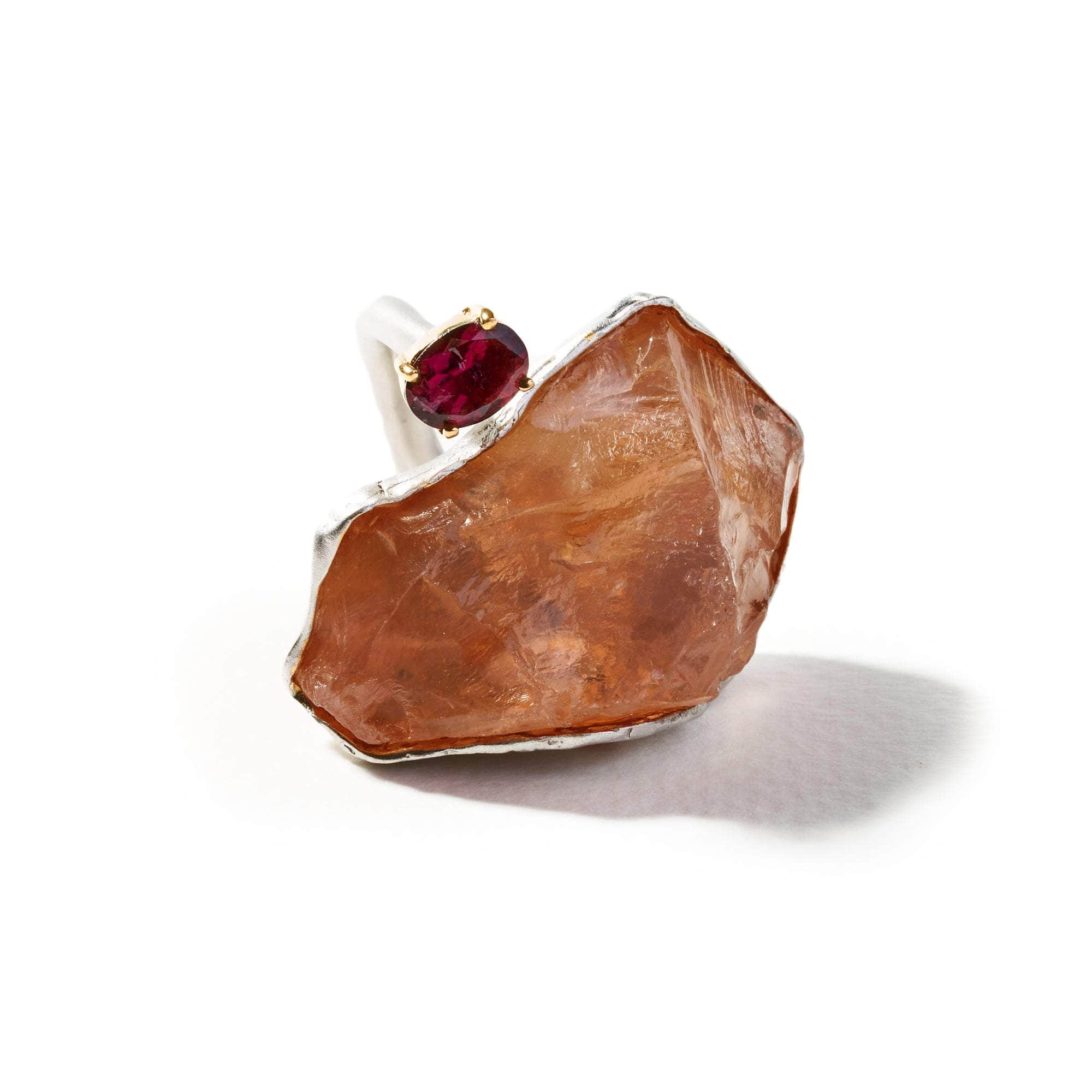 Dion Rough Rose Quartz and Rhodolite Garnet Ring GERMAN KABIRSKI