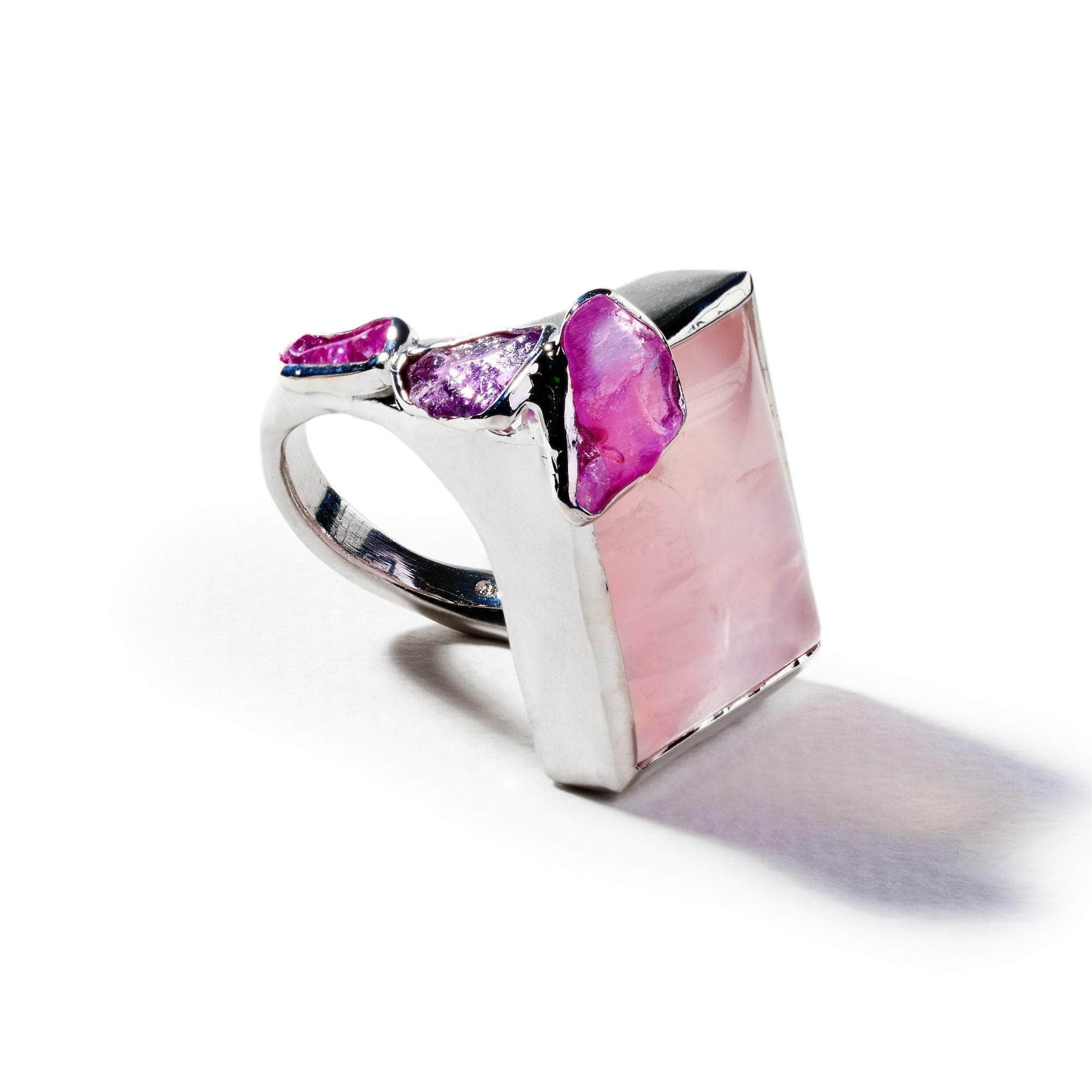 Zoe Rose Quartz and Rough Ruby Ring GERMAN KABIRSKI