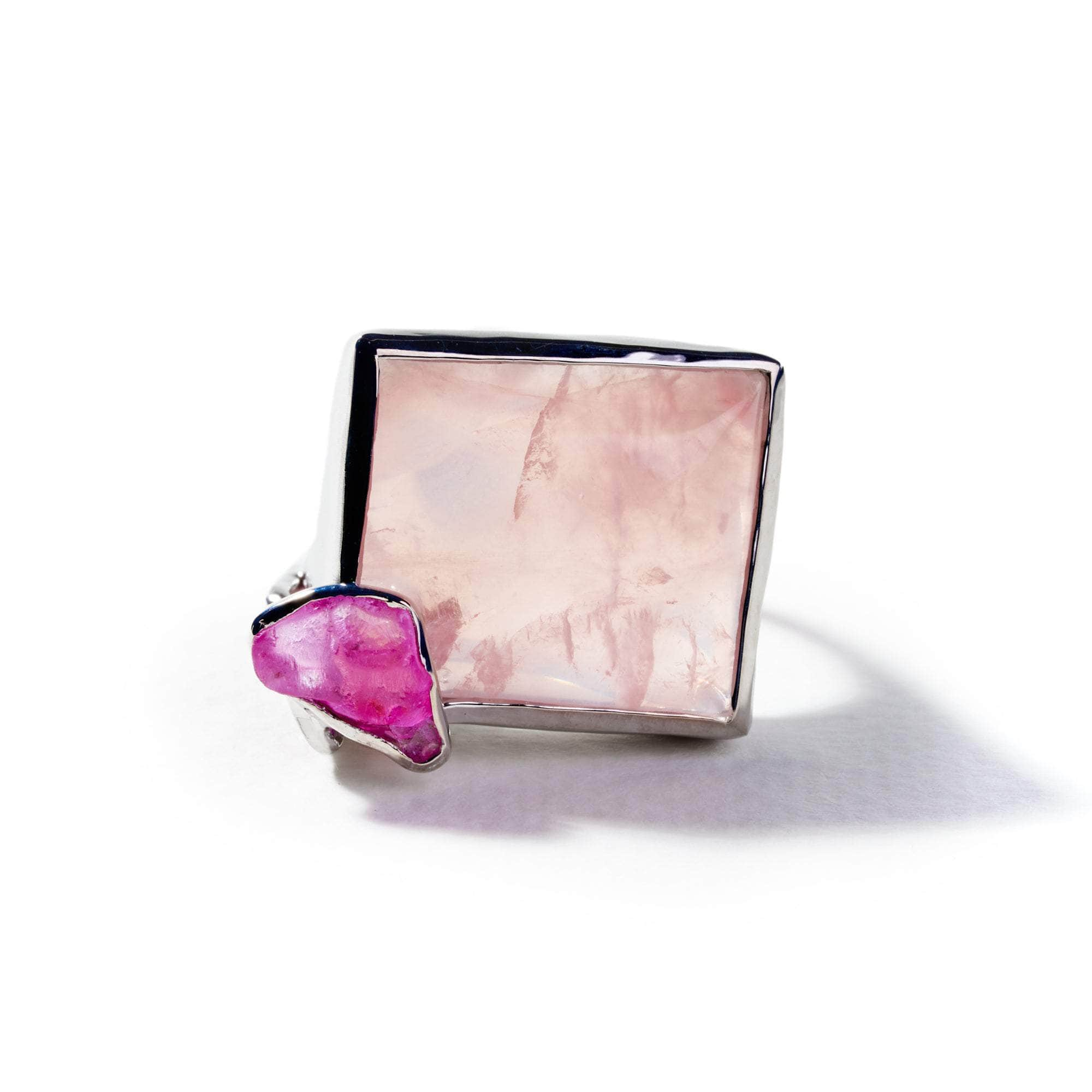 Zoe Rose Quartz and Rough Ruby Ring GERMAN KABIRSKI