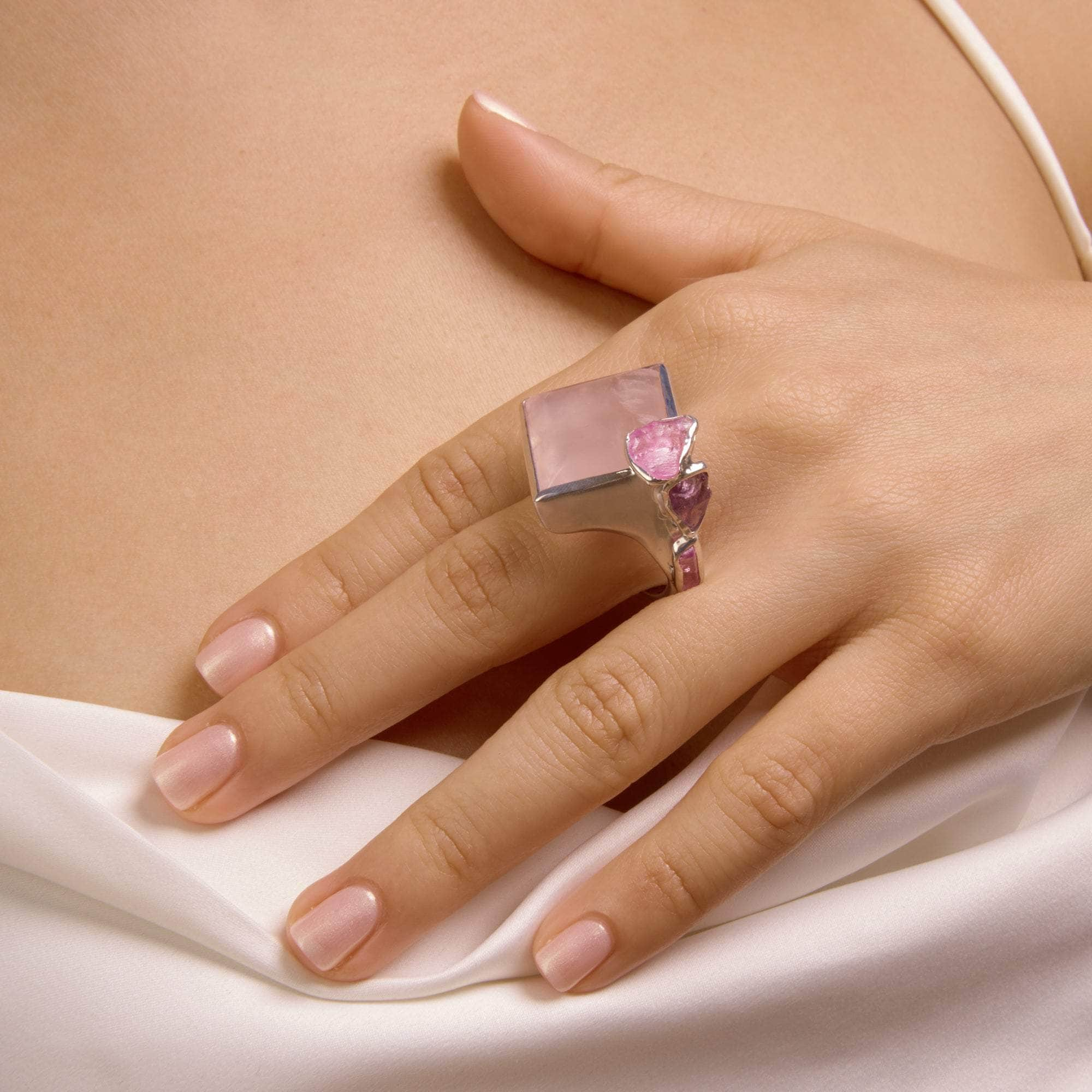 Zoe Rose Quartz and Rough Ruby Ring GERMAN KABIRSKI