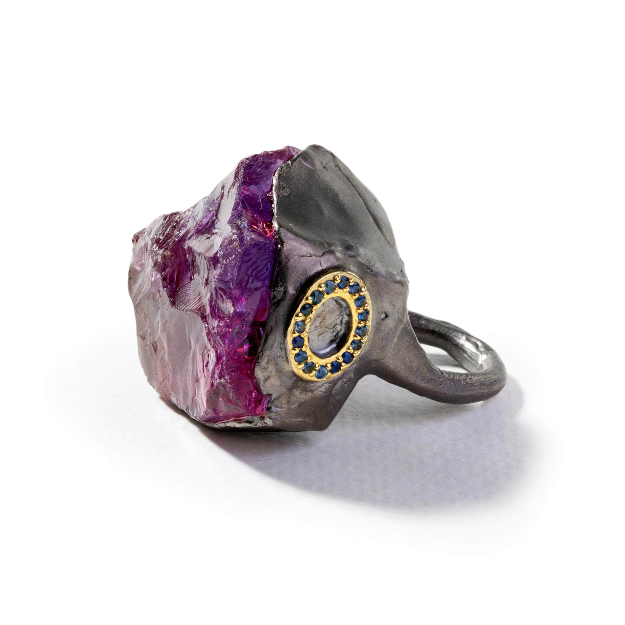 Acme Rough Amethyst and Blue Sapphire Ring GERMAN KABIRSKI