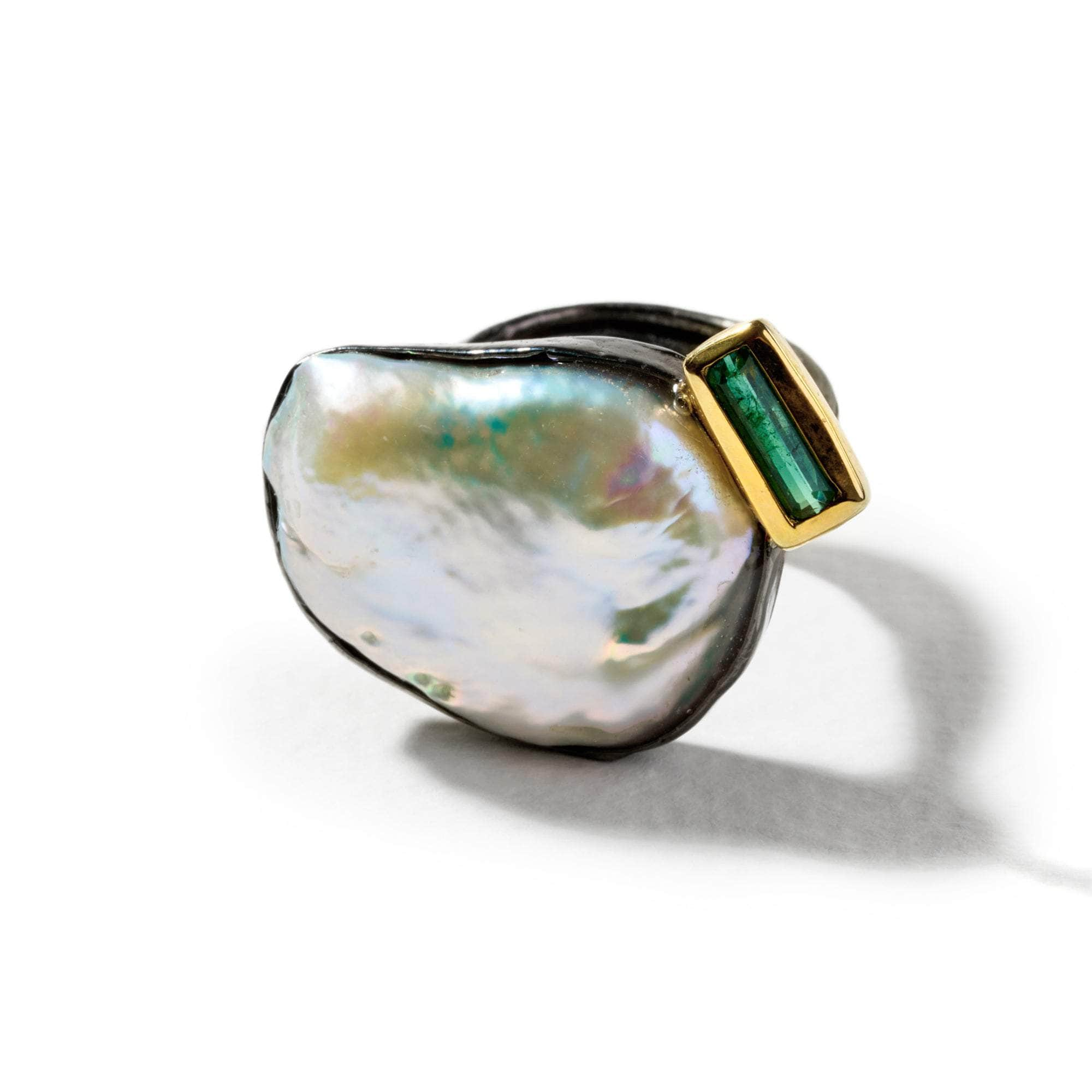 Helm Baroque Pearl and Green Tourmaline Ring GERMAN KABIRSKI