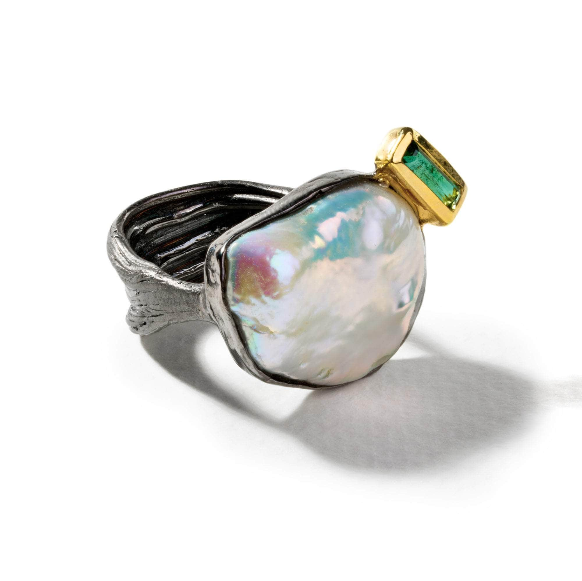 Helm Baroque Pearl and Green Tourmaline Ring GERMAN KABIRSKI