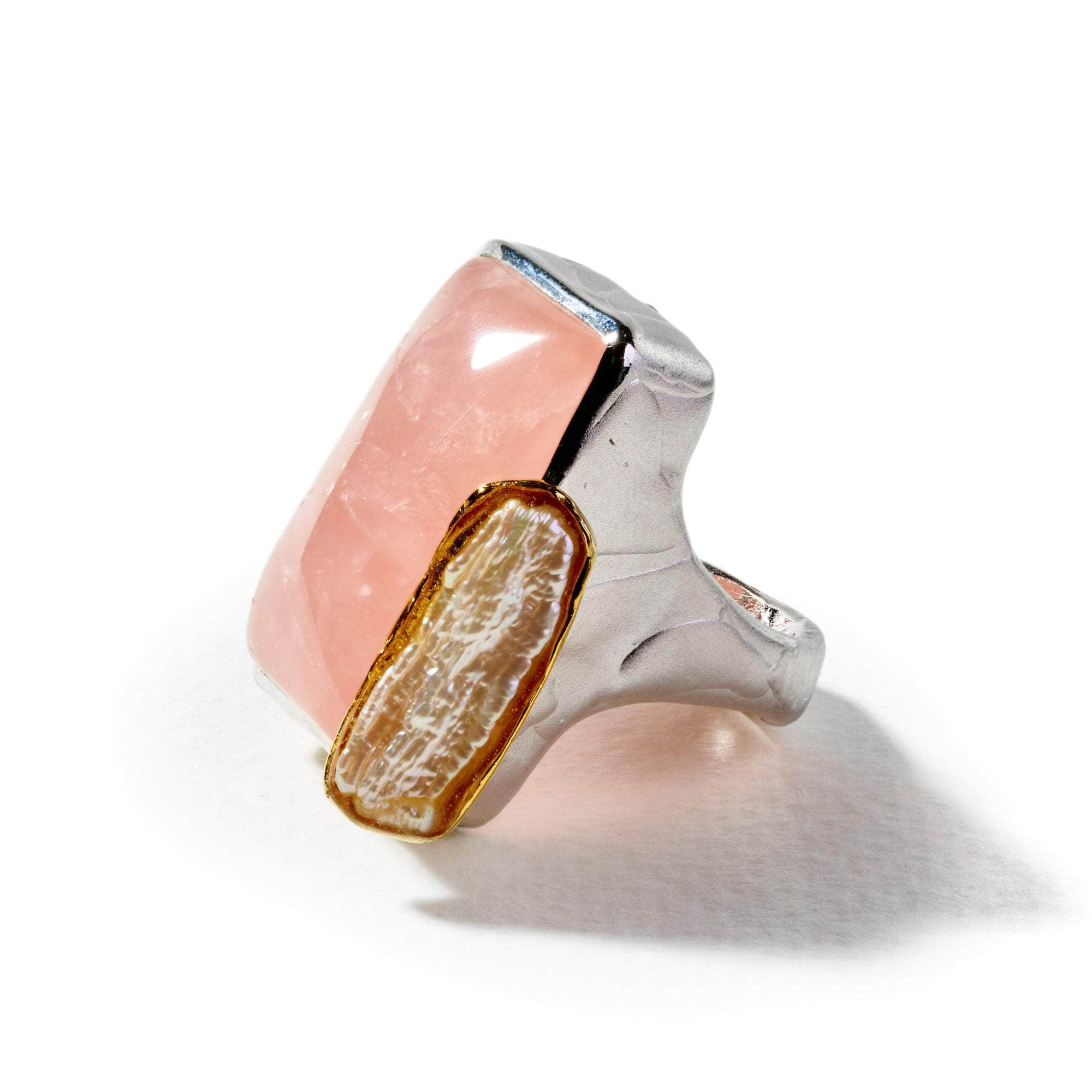 Dearo Rose Quartz and Keshi Pearl Ring GERMAN KABIRSKI