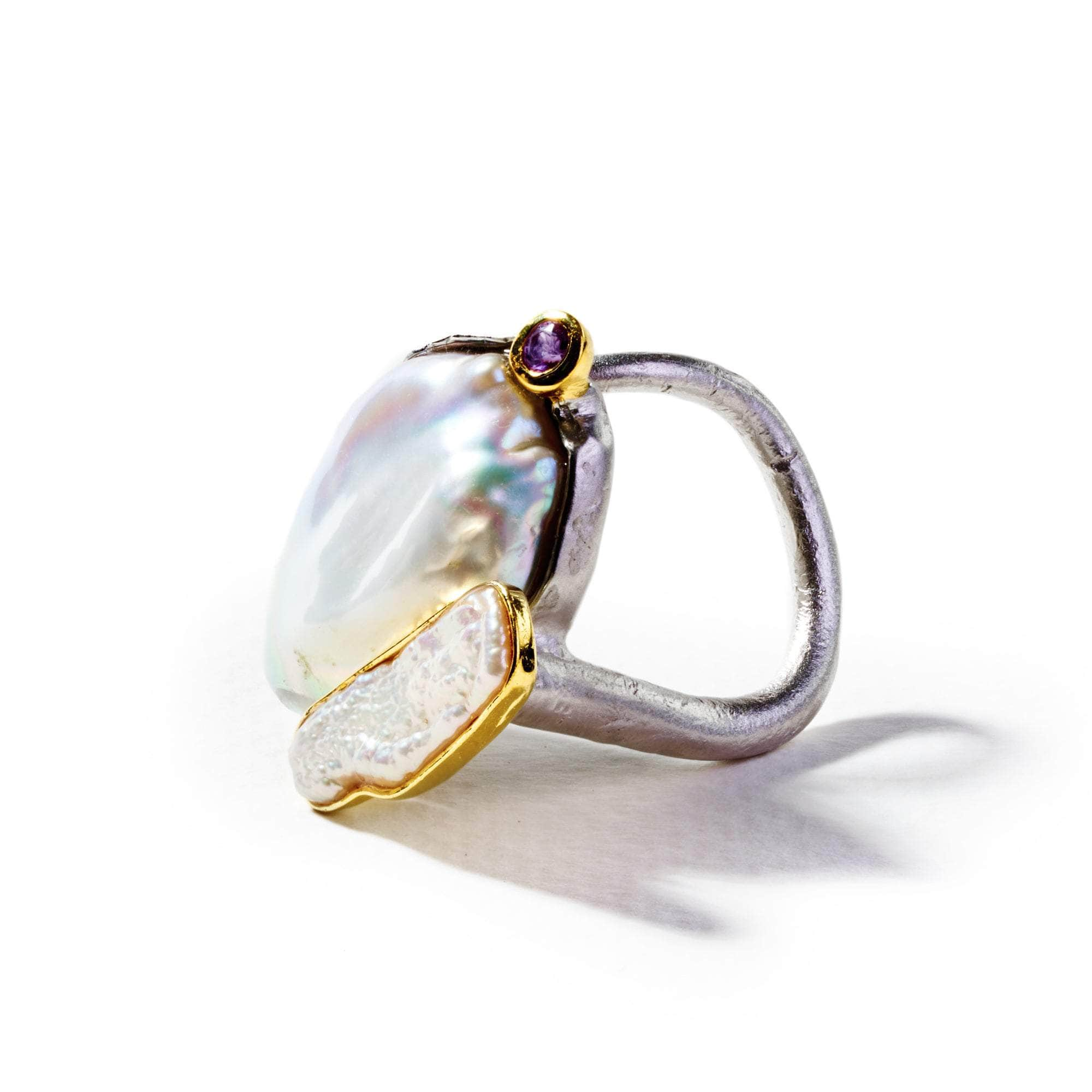 Lua Baroque Pearl and Keshi Pearl and Amethyst Ring GERMAN KABIRSKI