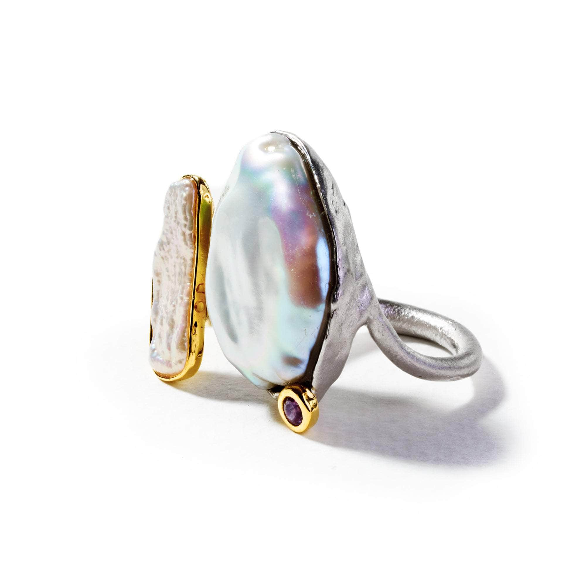 Lua Baroque Pearl and Keshi Pearl and Amethyst Ring GERMAN KABIRSKI