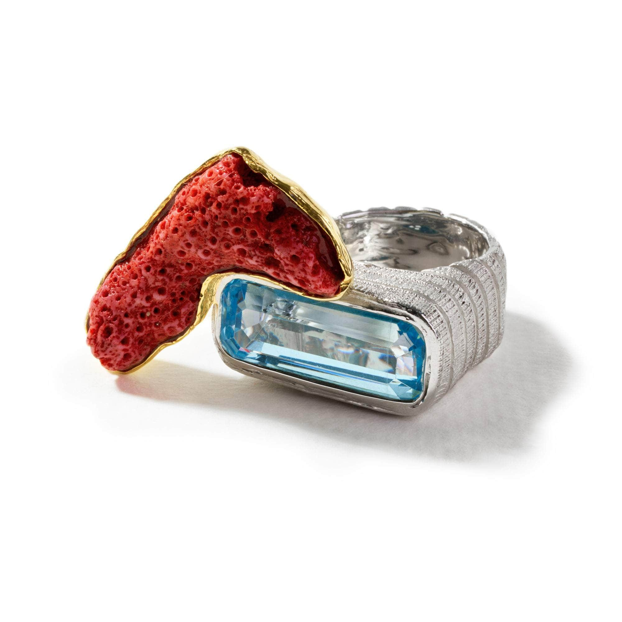 Chagall Red Coral and Blue Topaz Ring GERMAN KABIRSKI