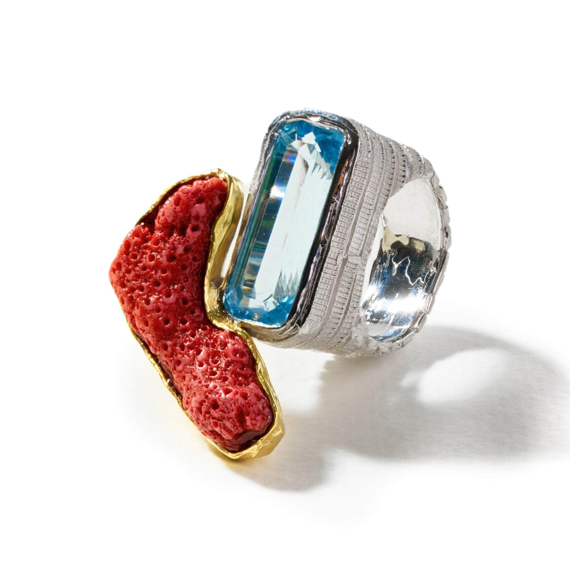 Chagall Red Coral and Blue Topaz Ring GERMAN KABIRSKI