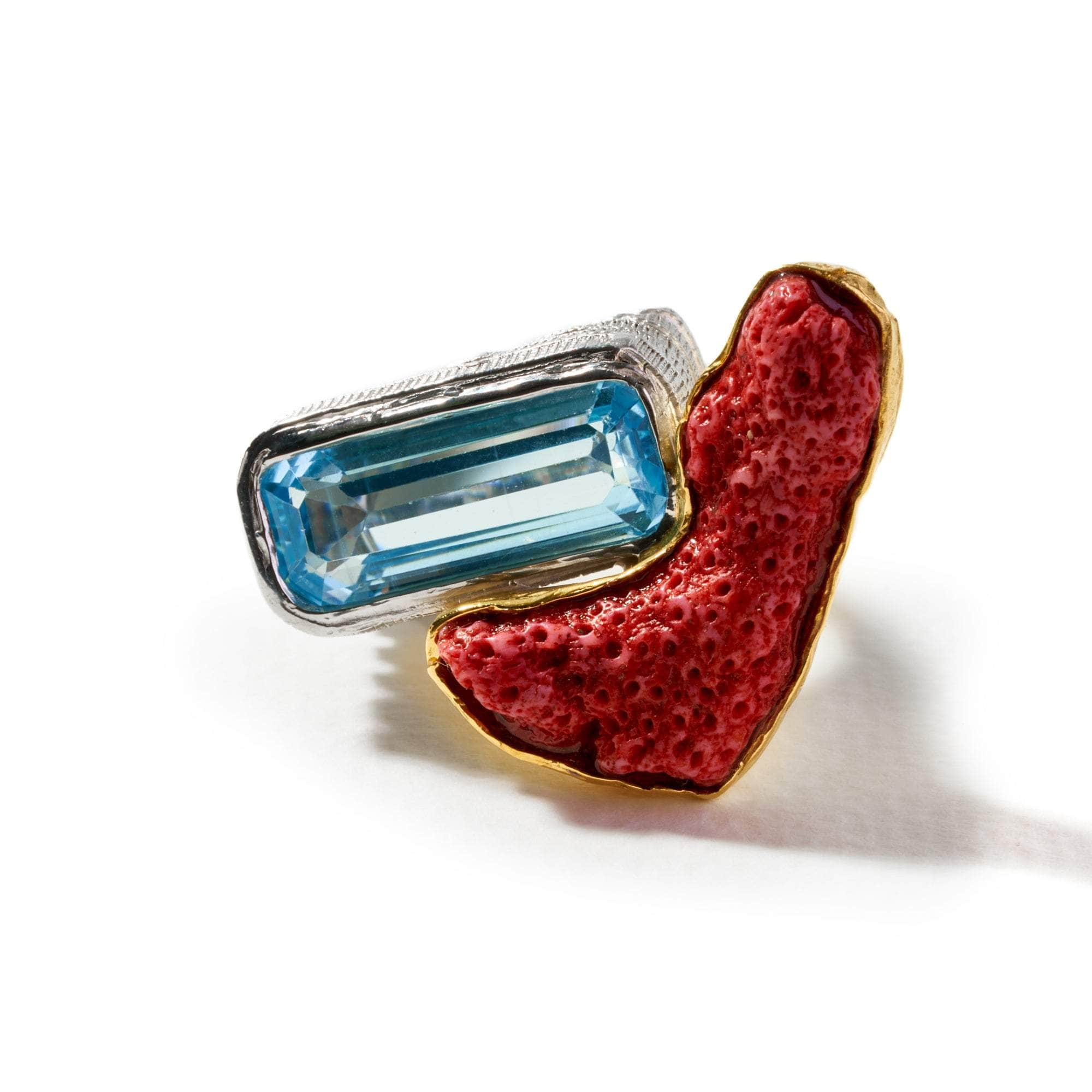 Chagall Red Coral and Blue Topaz Ring GERMAN KABIRSKI