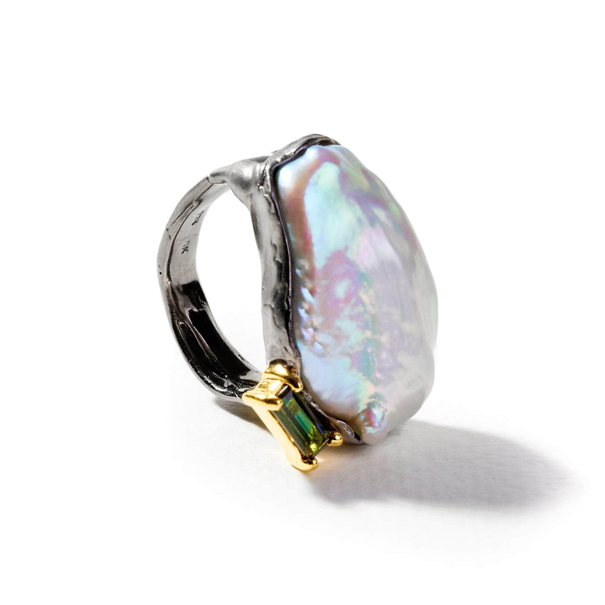 Ekko Baroque Pearl and Green Tourmaline Ring GERMAN KABIRSKI