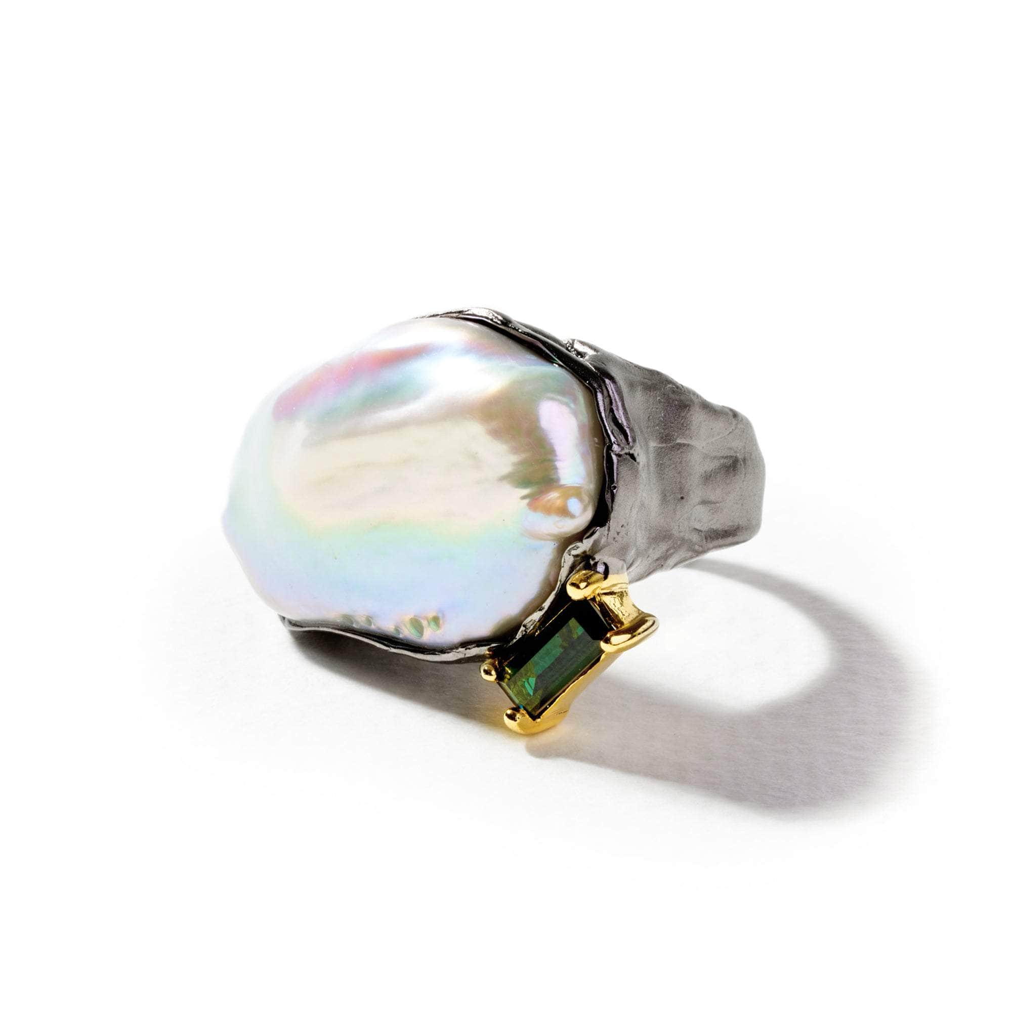 Ekko Baroque Pearl and Green Tourmaline Ring GERMAN KABIRSKI