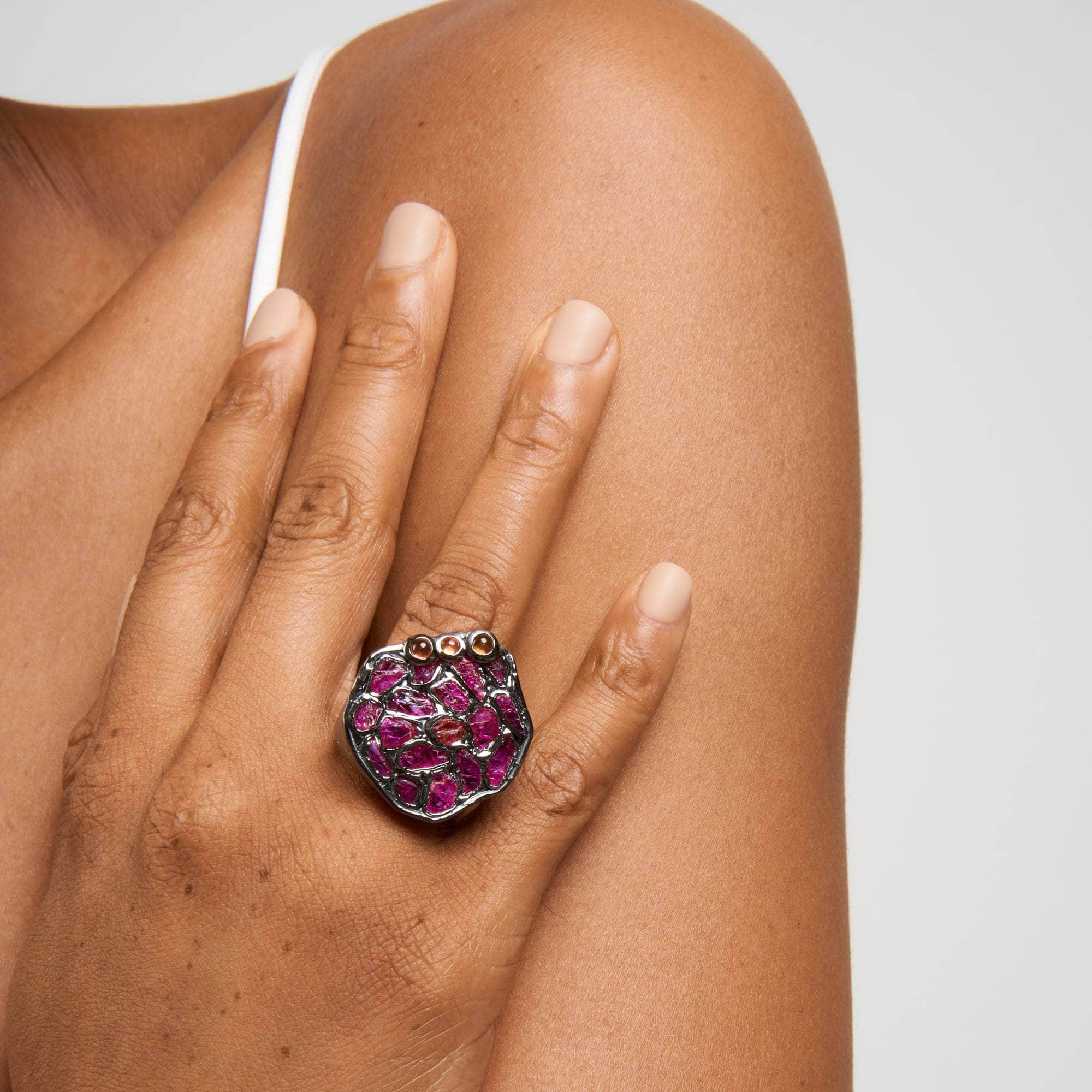 Merone Rough Spinel and Pink Tourmaline Ring GERMAN KABIRSKI