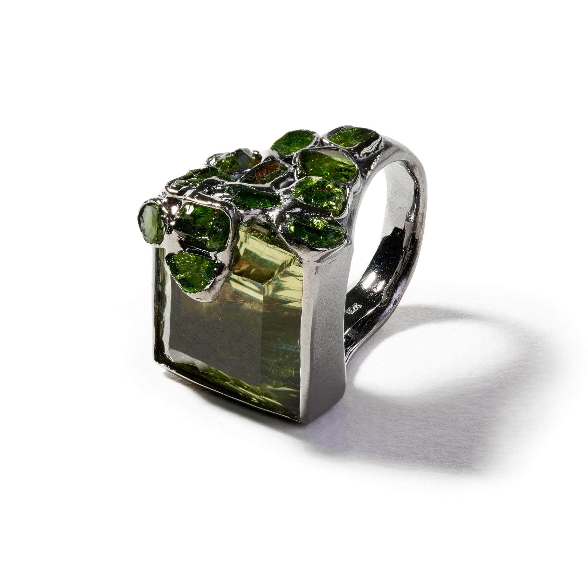 Yucco Green Amethyst and Rough Tsavorite Ring GERMAN KABIRSKI