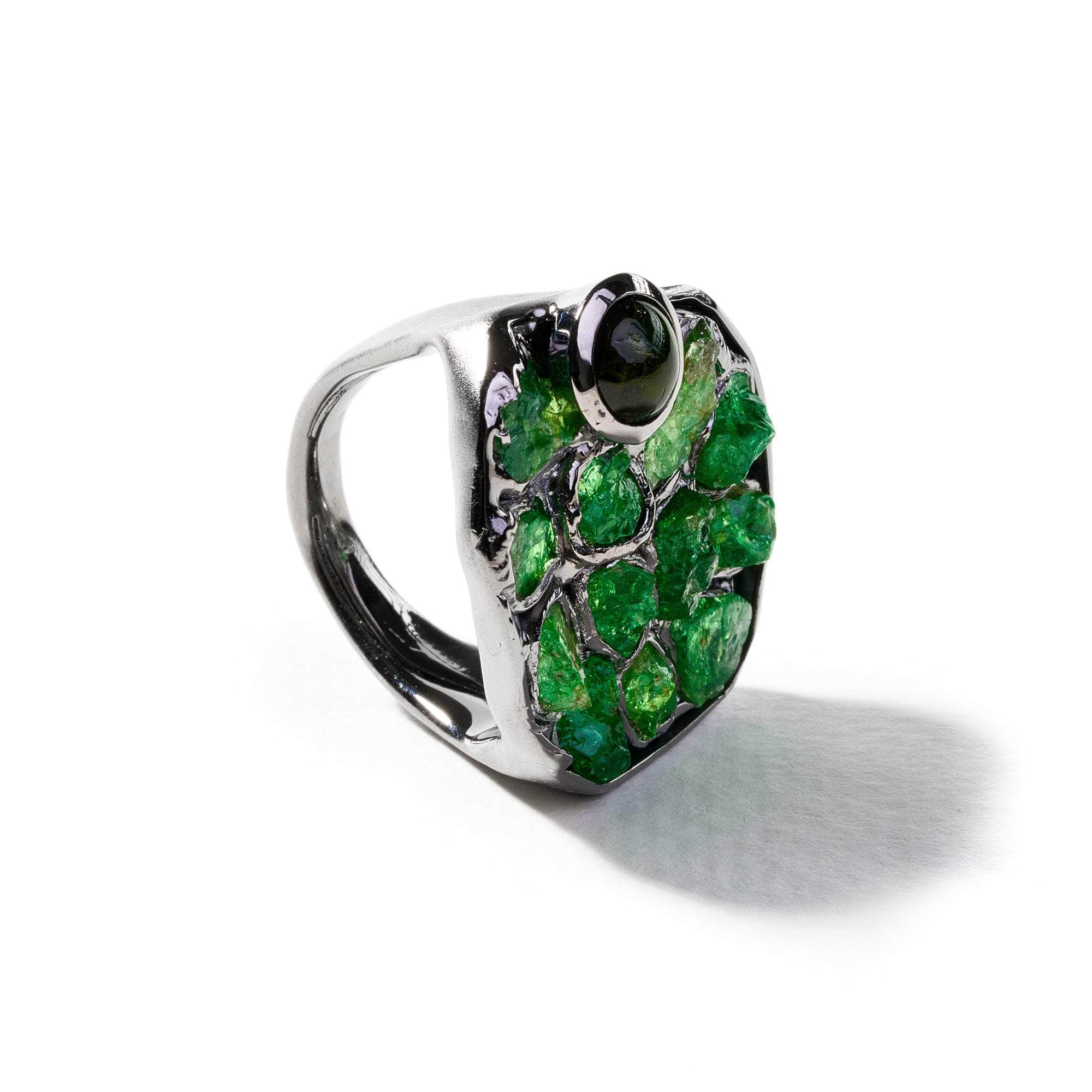 Rasque Rough Tsavorite and Green Tourmaline Ring GERMAN KABIRSKI