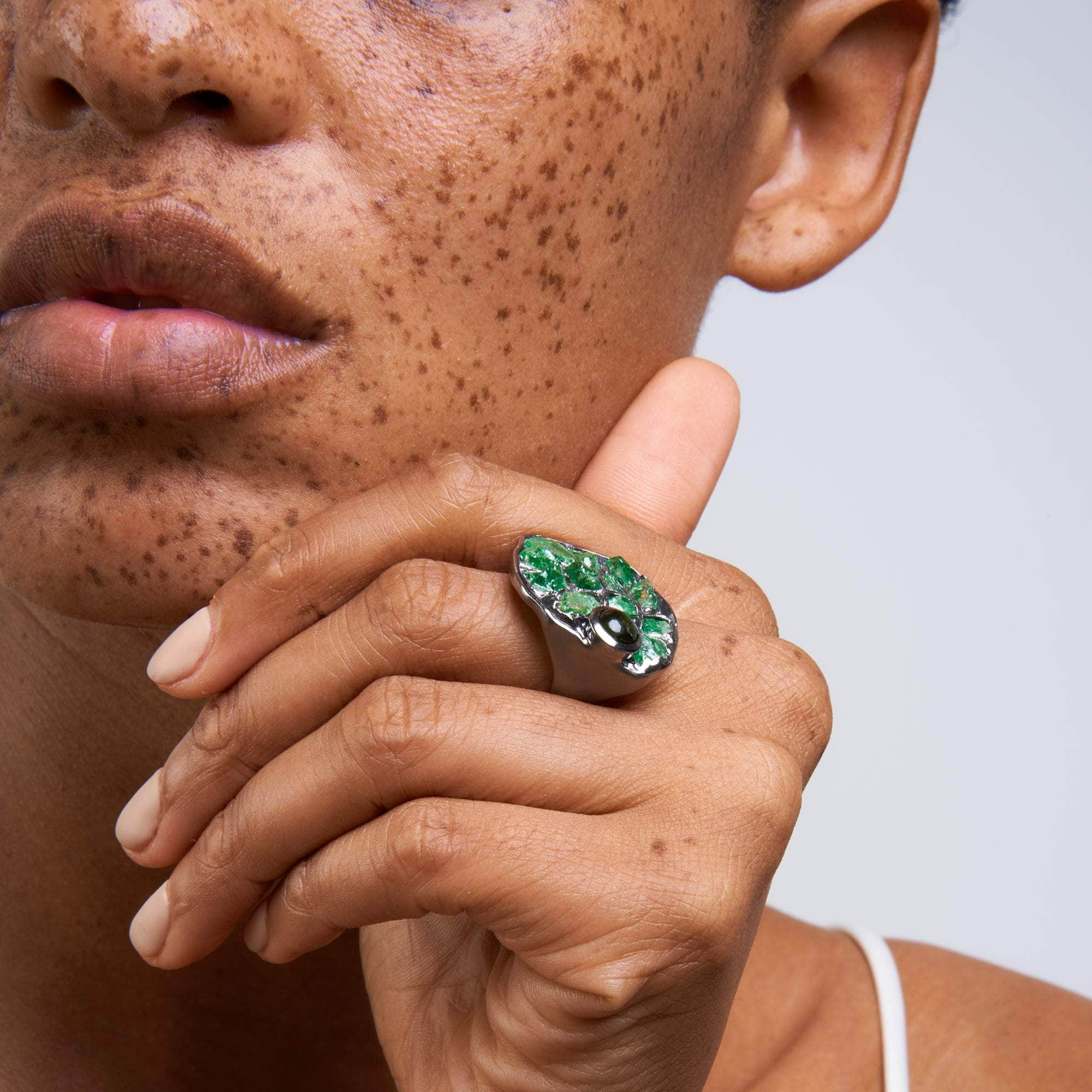 Rasque Rough Tsavorite and Green Tourmaline Ring GERMAN KABIRSKI