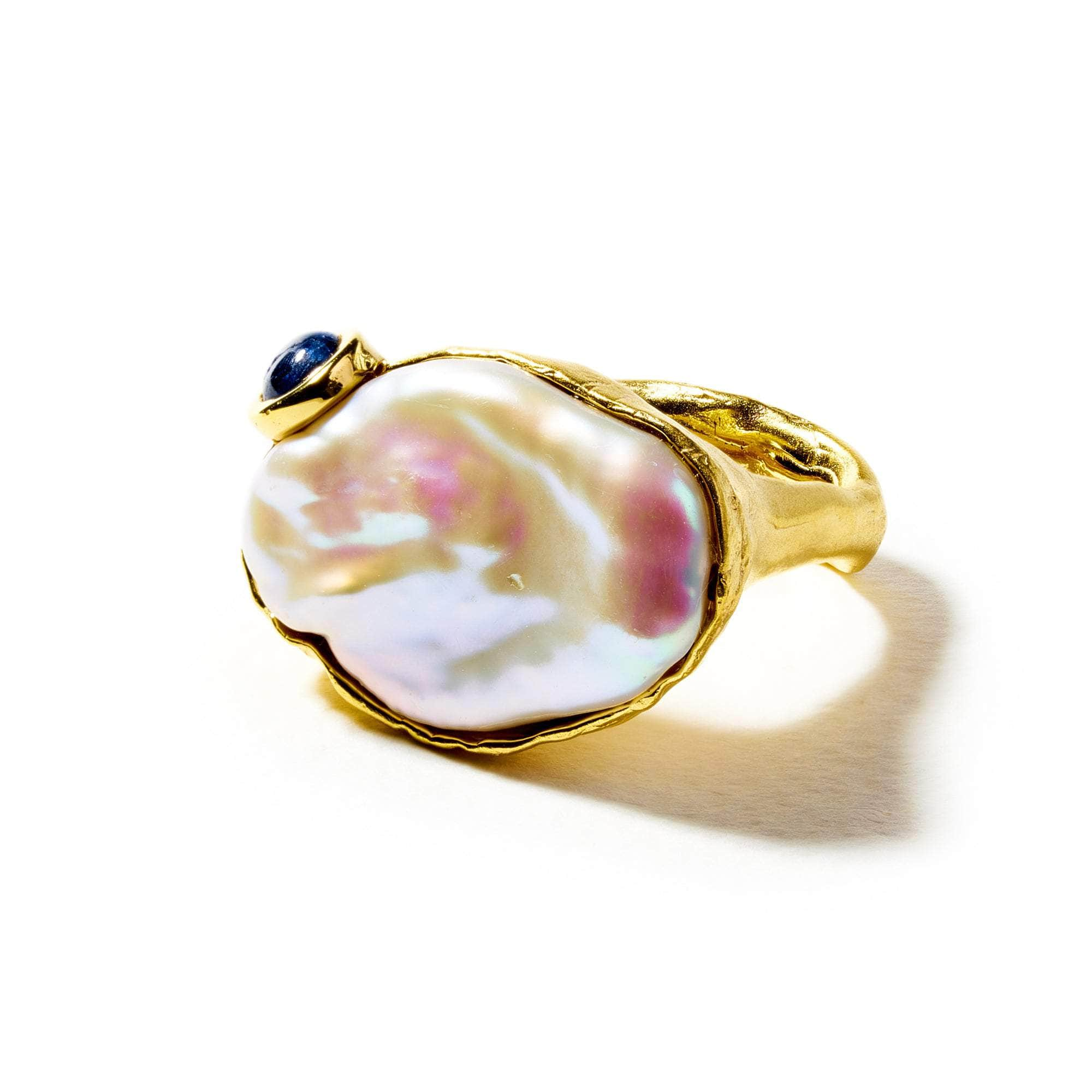 Occus Baroque Pearl and Blue Sapphire Ring GERMAN KABIRSKI