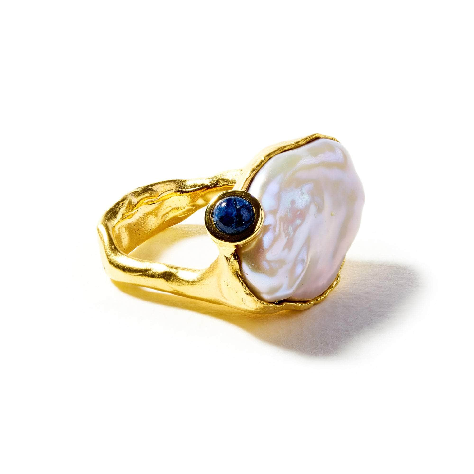 Occus Baroque Pearl and Blue Sapphire Ring GERMAN KABIRSKI