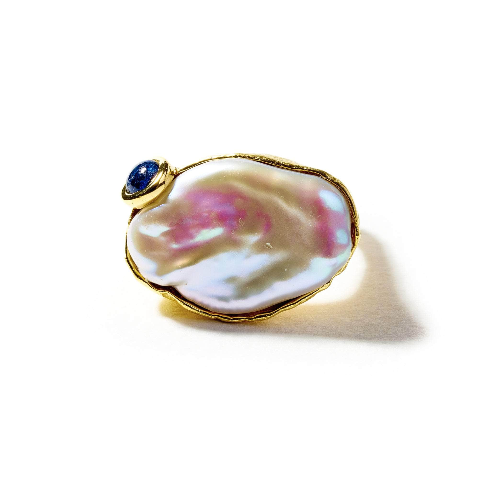 Occus Baroque Pearl and Blue Sapphire Ring GERMAN KABIRSKI