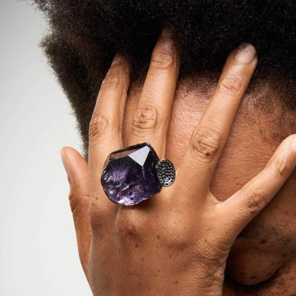 Miraw Rought Amethyst and Black Spinel Ring GERMAN KABIRSKI