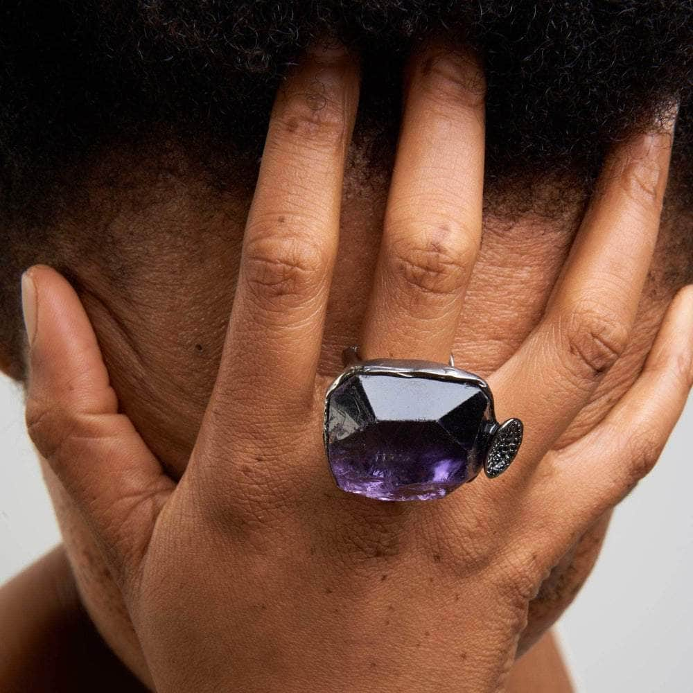 Miraw Rought Amethyst and Black Spinel Ring GERMAN KABIRSKI