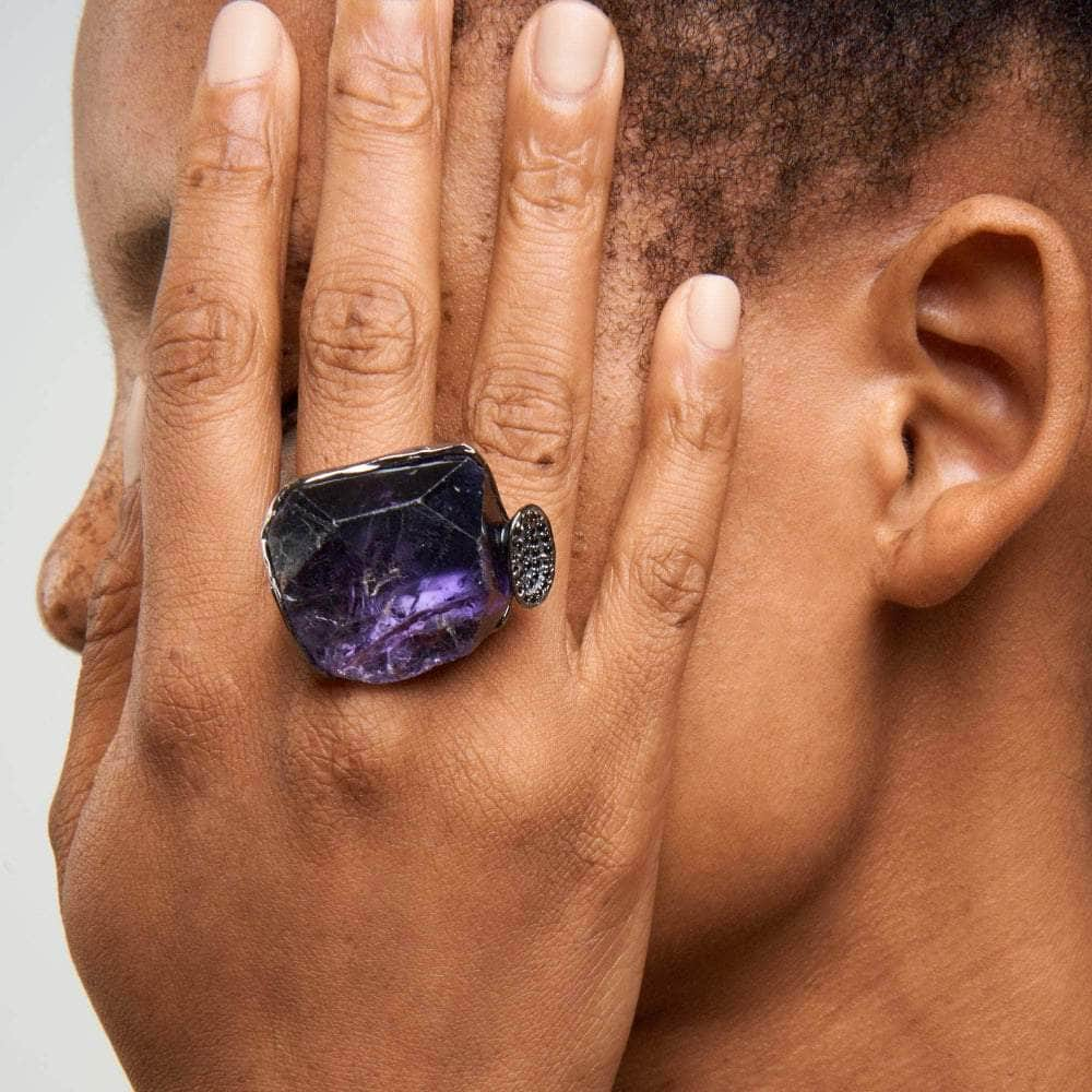 Miraw Rought Amethyst and Black Spinel Ring GERMAN KABIRSKI