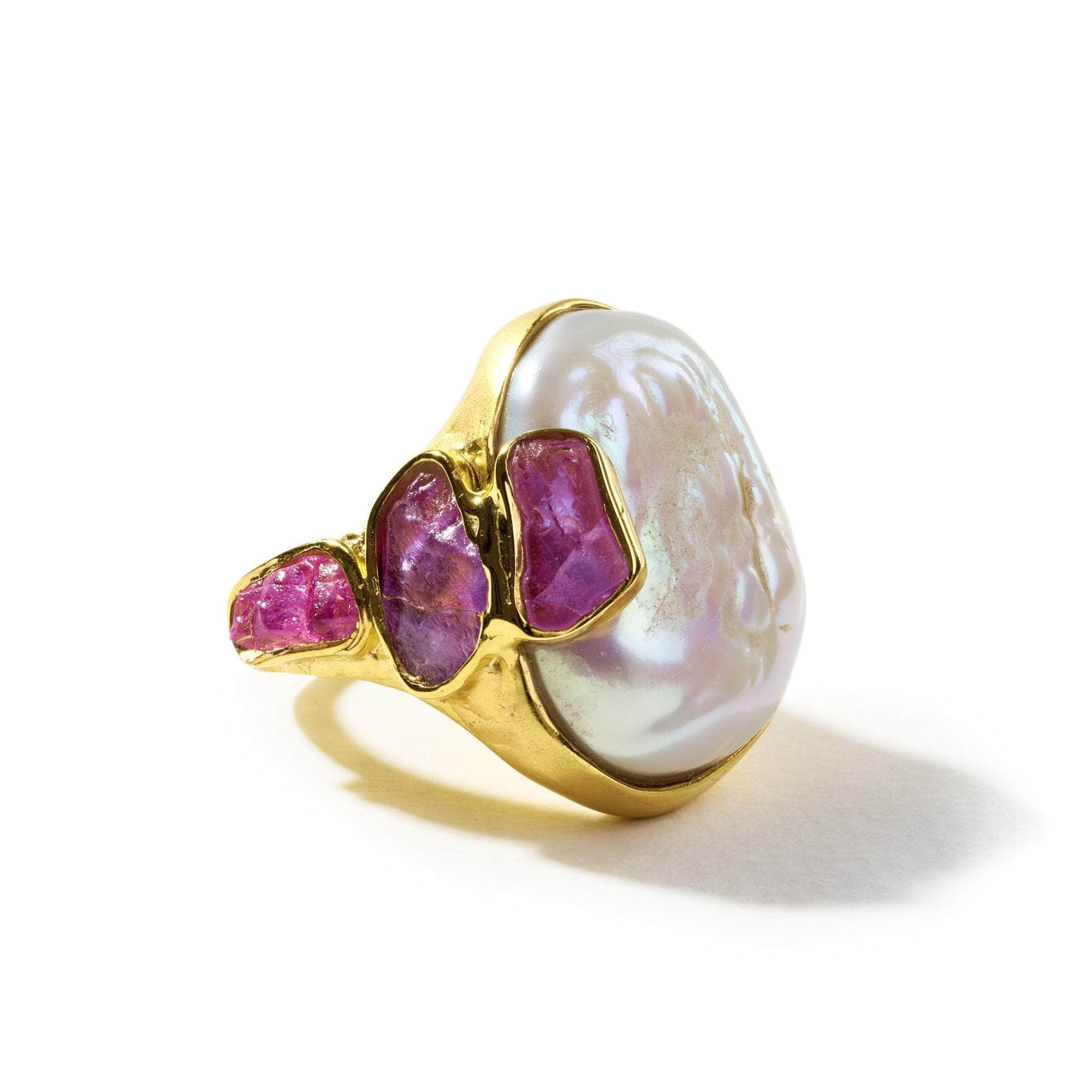 Carris Baroque Pearl and Rough Spinel Ring GERMAN KABIRSKI