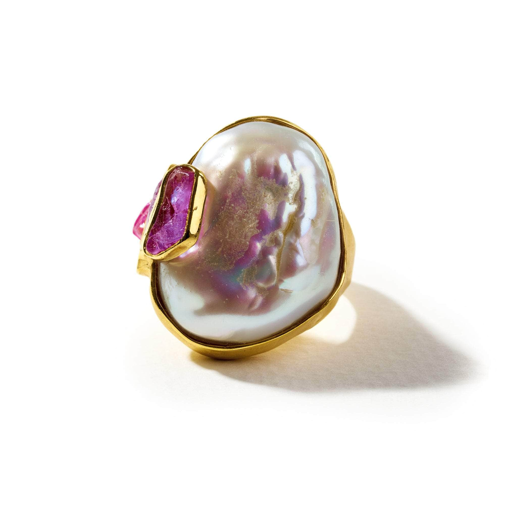 Carris Baroque Pearl and Rough Spinel Ring GERMAN KABIRSKI