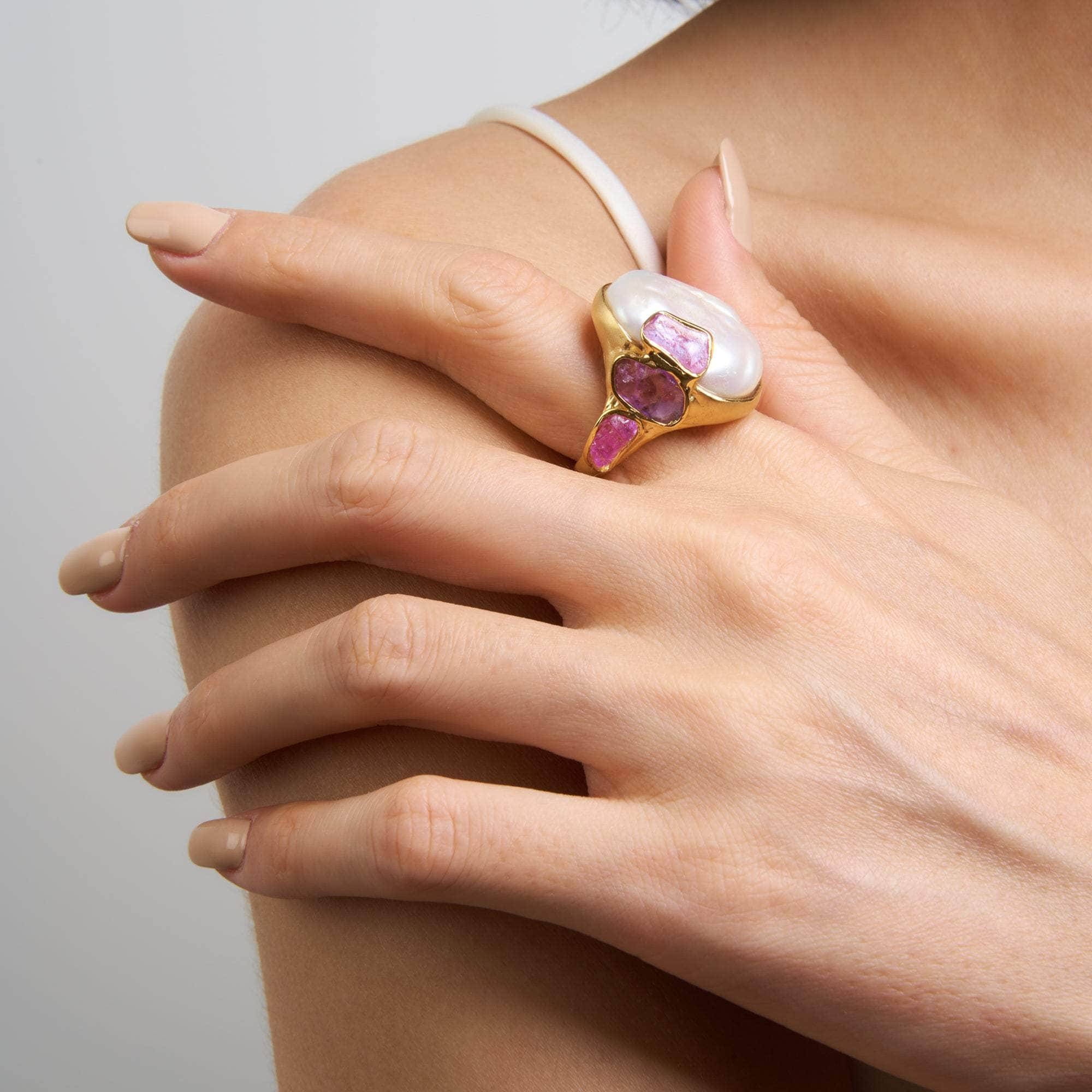 Carris Baroque Pearl and Rough Spinel Ring GERMAN KABIRSKI