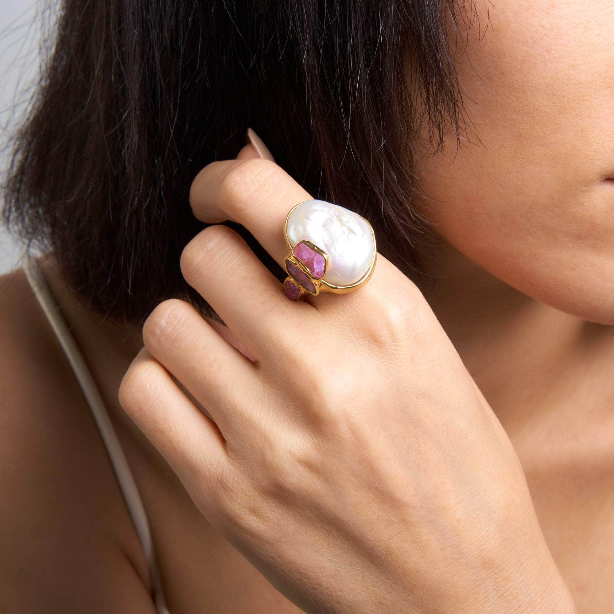 Carris Baroque Pearl and Rough Spinel Ring GERMAN KABIRSKI