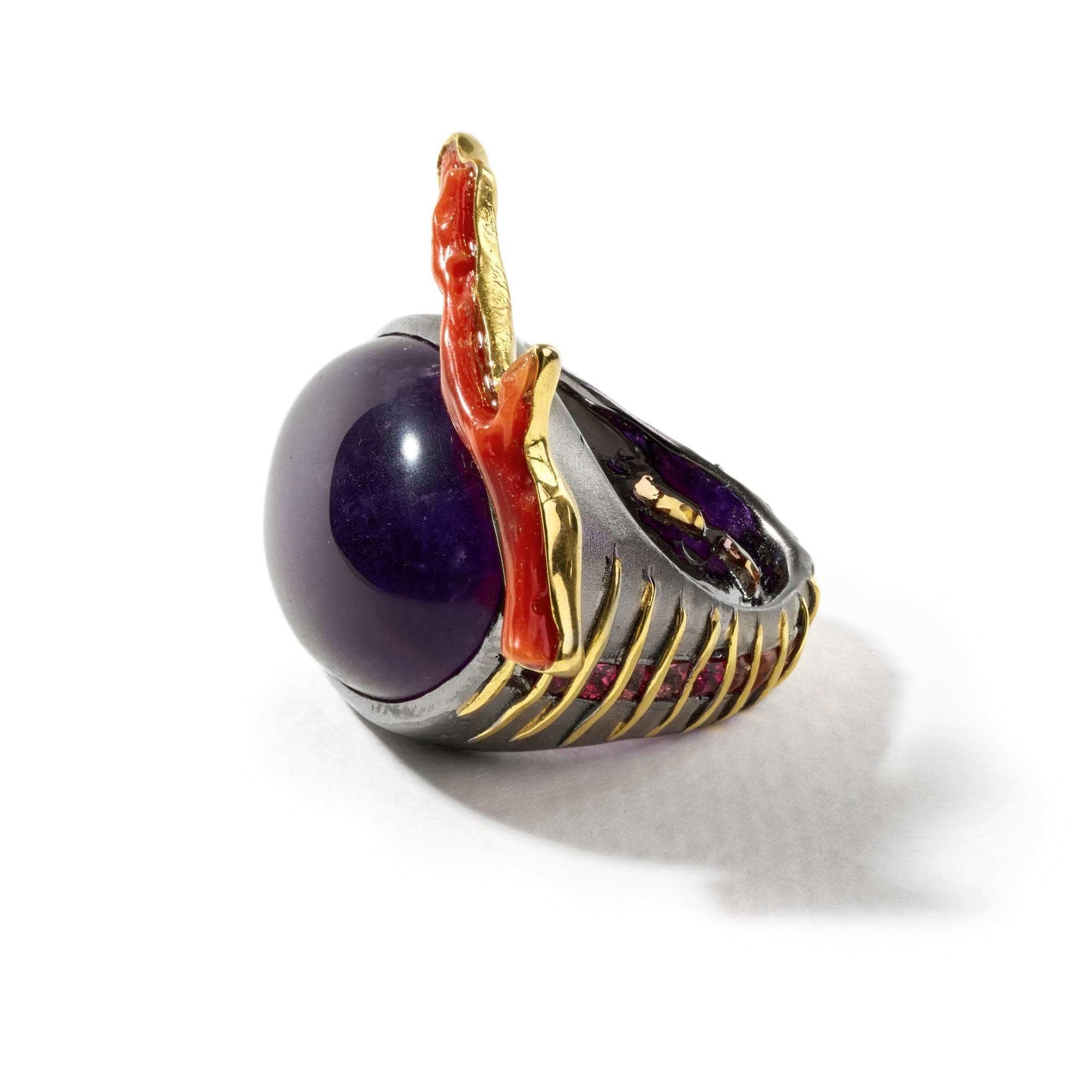 Lori Amethyst and Red Coral and Mixed Sapphire Ring GERMAN KABIRSKI